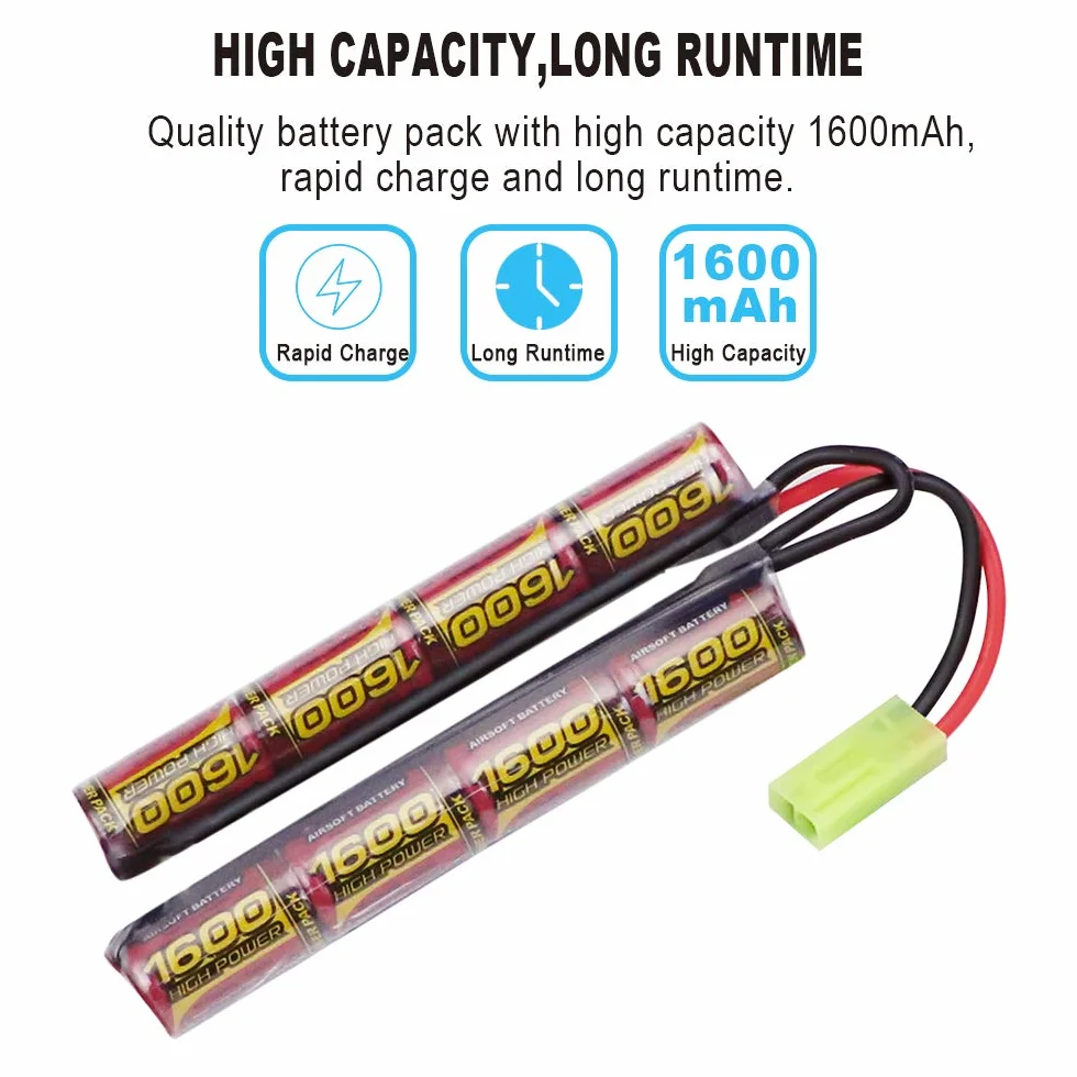 Airsoft NiMH Batteria 9.6V 1600mAh per AEG con Connettore Tamiya
