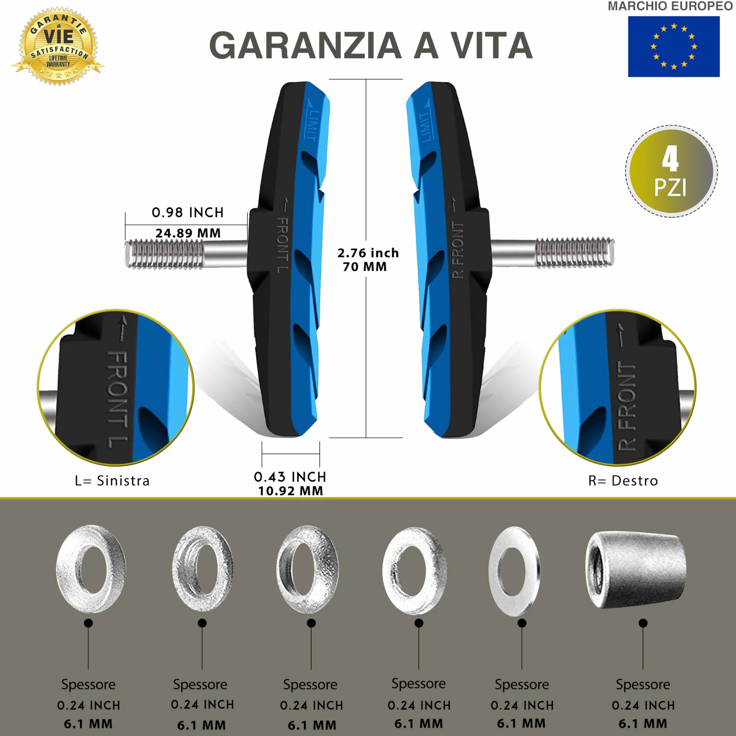 Pattini per Freni Bicicletta V-Brake 4-8 Pezzi Set Completo Pastiglie Freni in Gomma