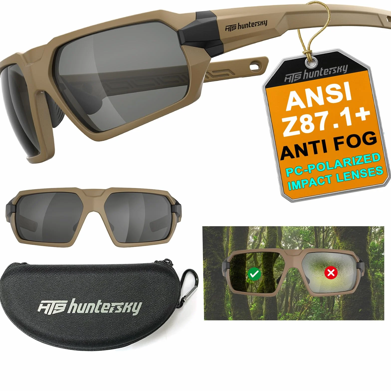 HTS HUNTERSKY Safety Glasses ANSI Z87.1 Anti Fog Scratch Resistant Clear Shooting