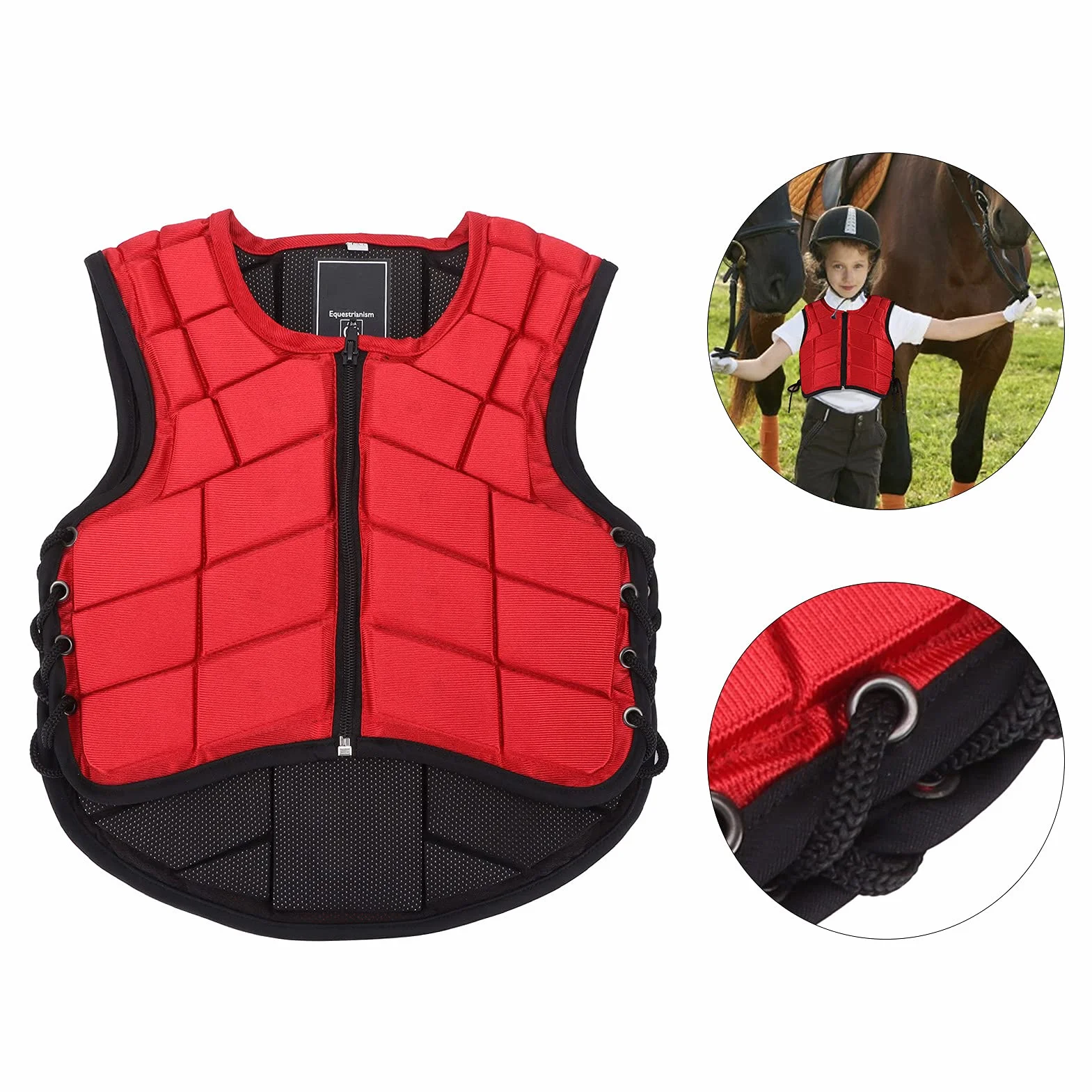 RiToEasysports Gilet Equestre per Bambini, Gilet Equestre di Sicurezza per Equitazione Gilet Protettivo per Corpo Equestre Imbottito in Schiuma con Design Laterale Regolabile Rosso per Bambini