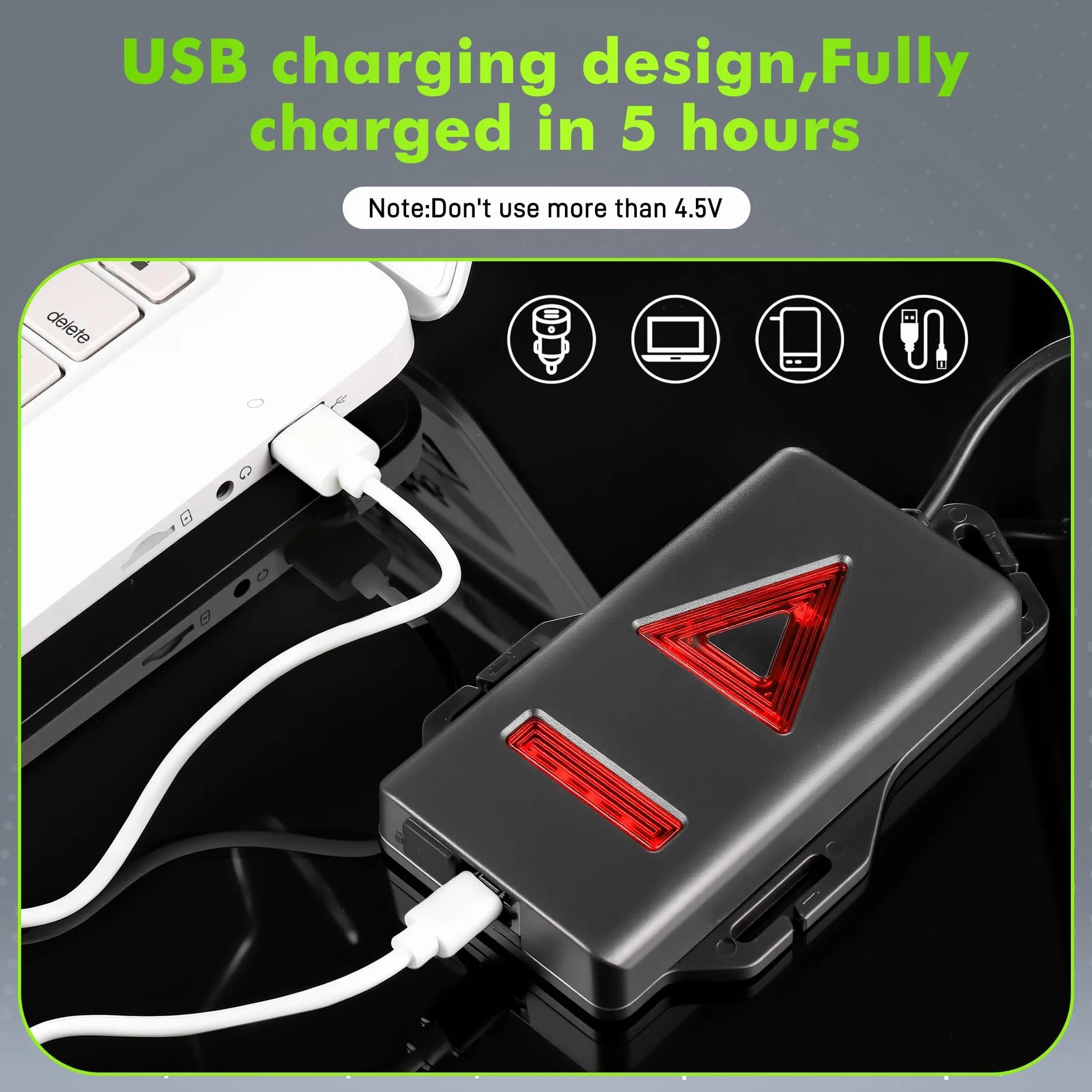 JIZZU Luce Ricaricabile USB per Corsa, 3 Modalità, Impermeabile, Ruotabile 90°