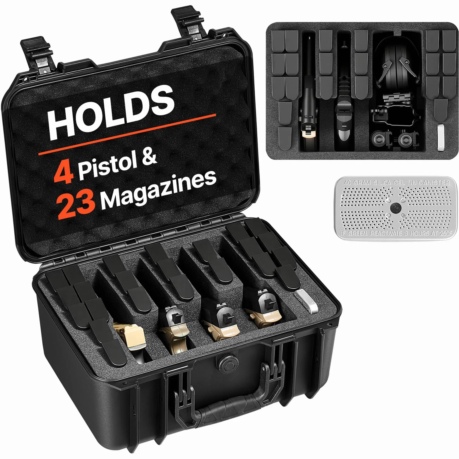 VEVOR Custodia Rigida per Pistola Impermeabile IP67 404x319x192 mm 4 Pistole Fodera Schiuma XPE