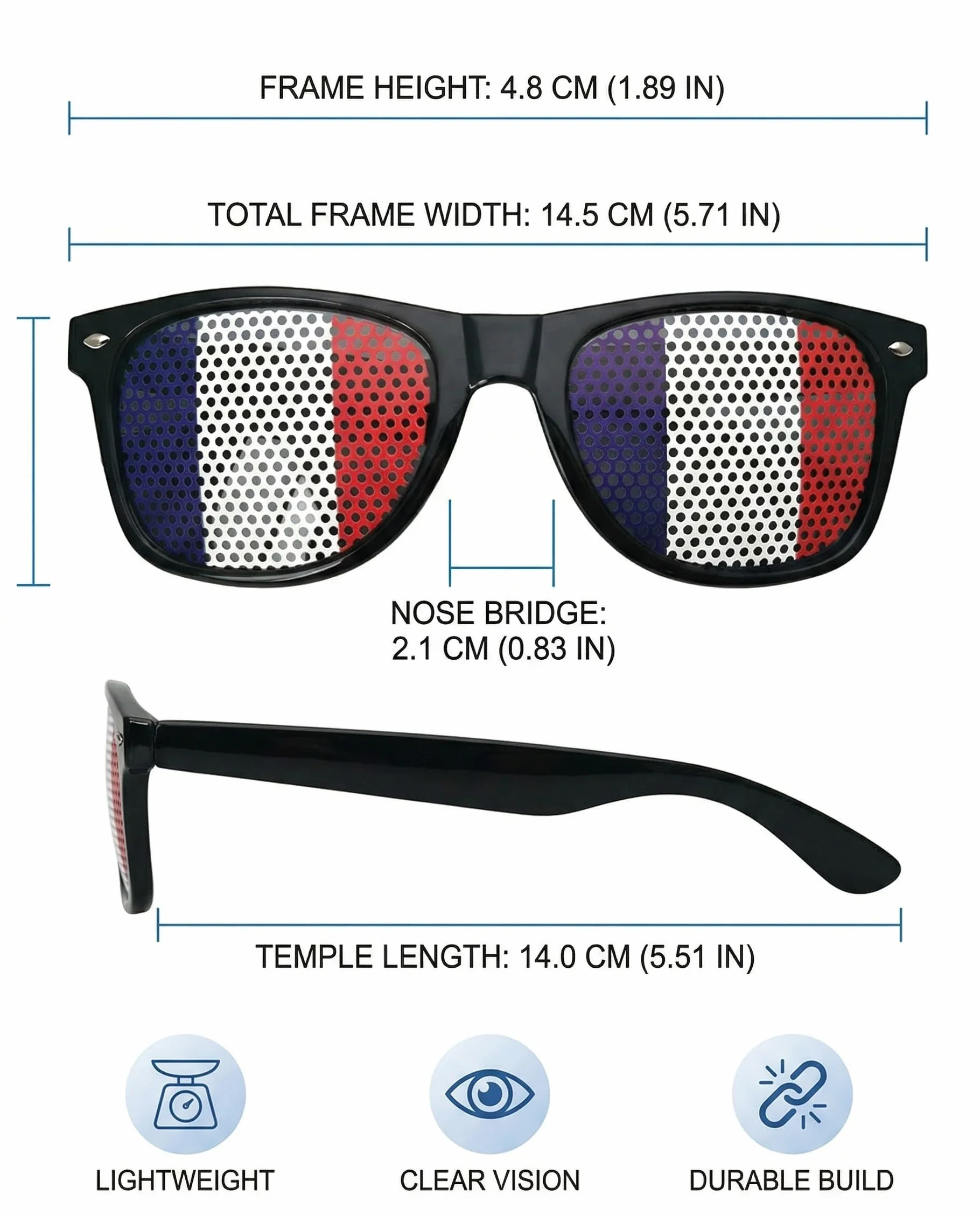 Occhiali Supporter Francia Set 2 Paia Blu Bianco Rosso Accessorio per Tifosi Calcio Rugby