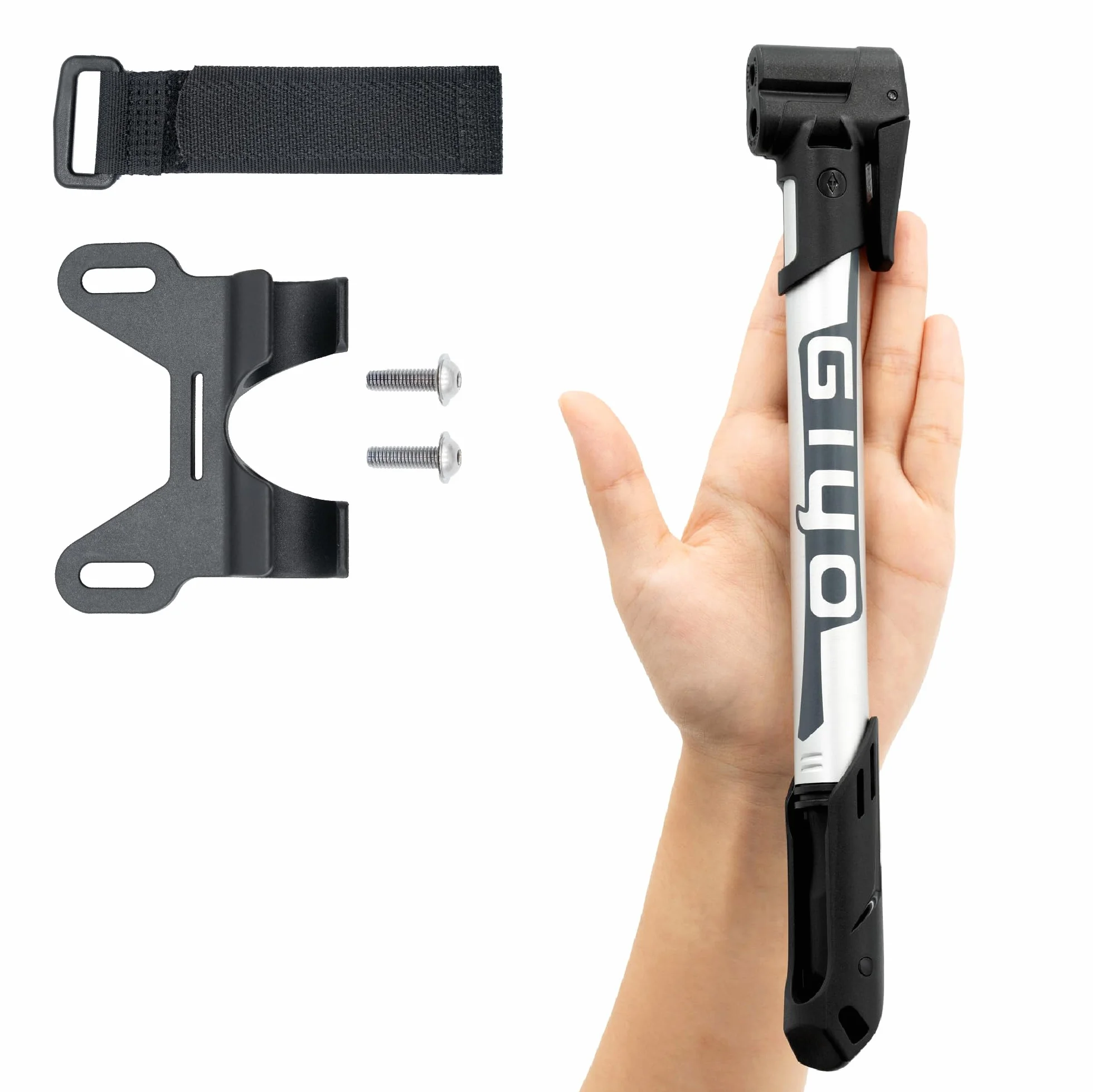 GIYO GP-44DH Mini pompa per bicicletta per pneumatici senza camera d'aria, testa doppio foro, compatibile Presta Schrader Dunlop
