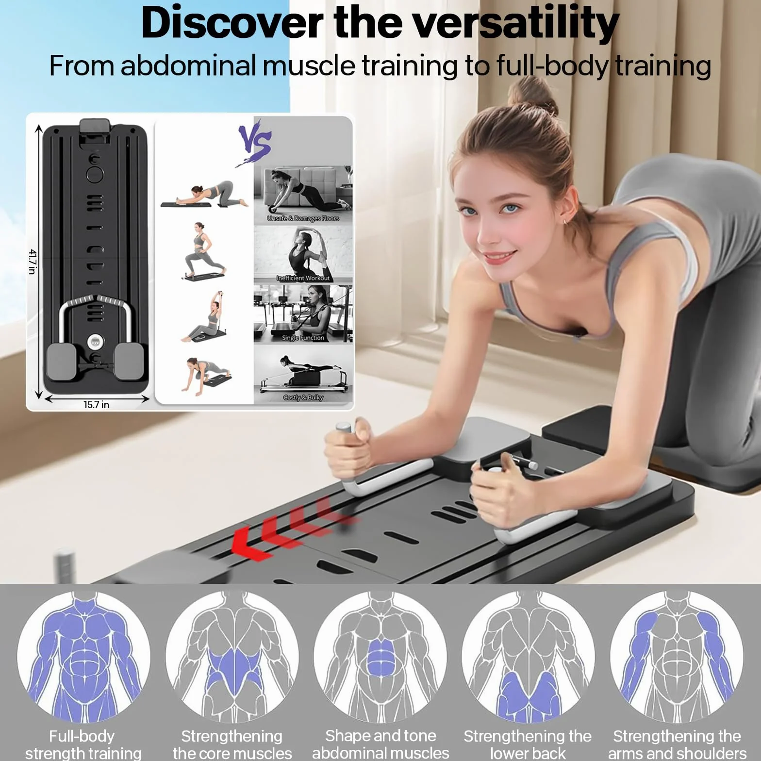 Pilates Board, set di riformatori per pilates multiuso pieghevole per la casa, tavola da pilates 5 in 1 pilates