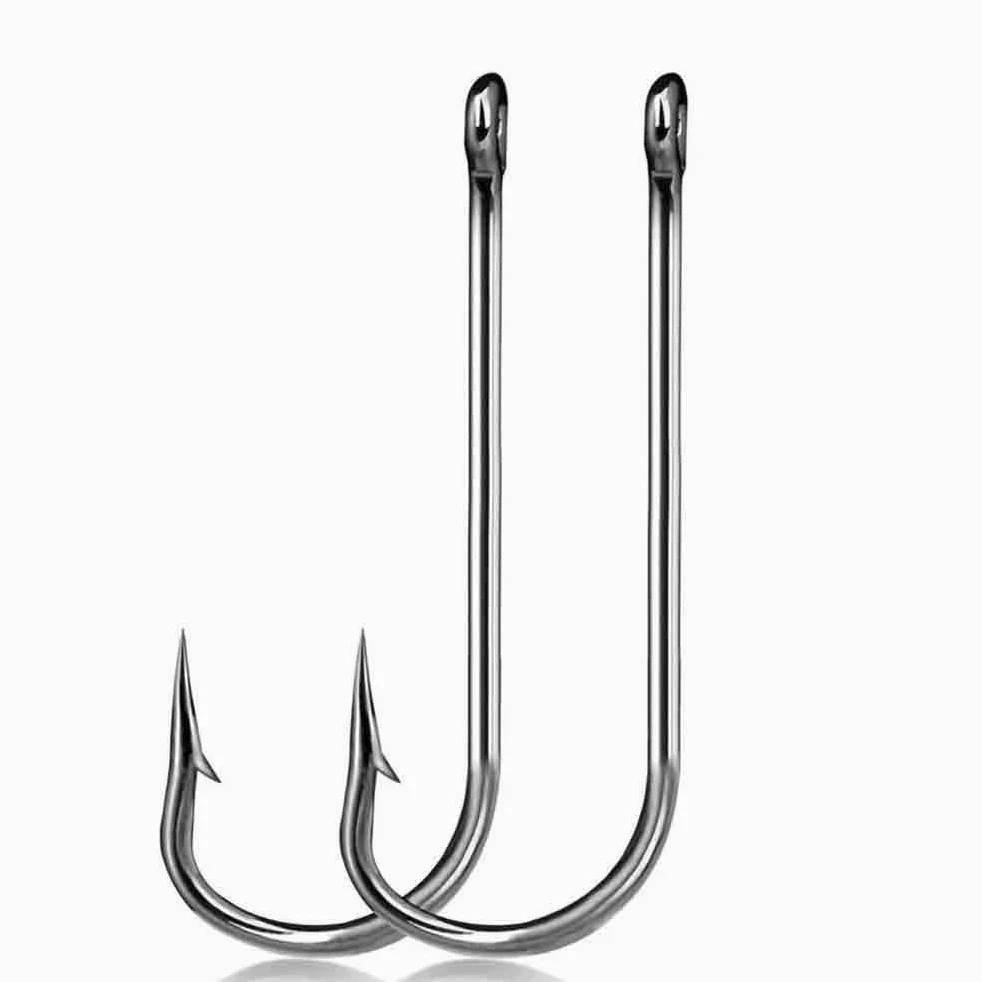Forte tagliente 50 pezzi di ami da pesca a gambo lungo for acqua salata, esche, porta, for pesce gatto, dentici, con ardiglione for attrezzature, argento Ami da pesca