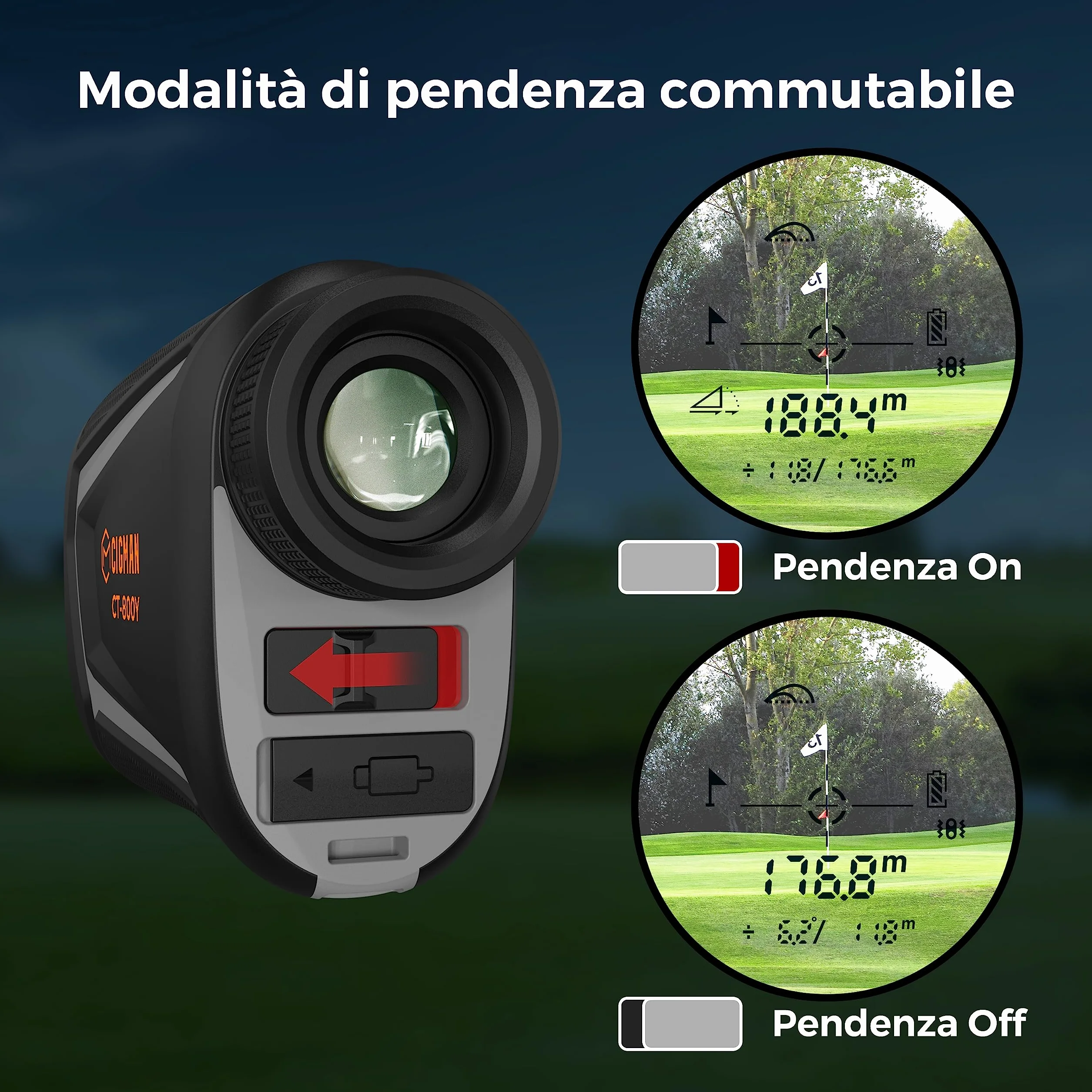 CIGMAN Telemetro Golf 800 Yards Laser Telemetro caccia con Pendenza,Ricaricabile via USB, Ingrandimento 7X, bloccaggio degli alberi bandiera, 7 modalità di misurazione della distanza, Caccia