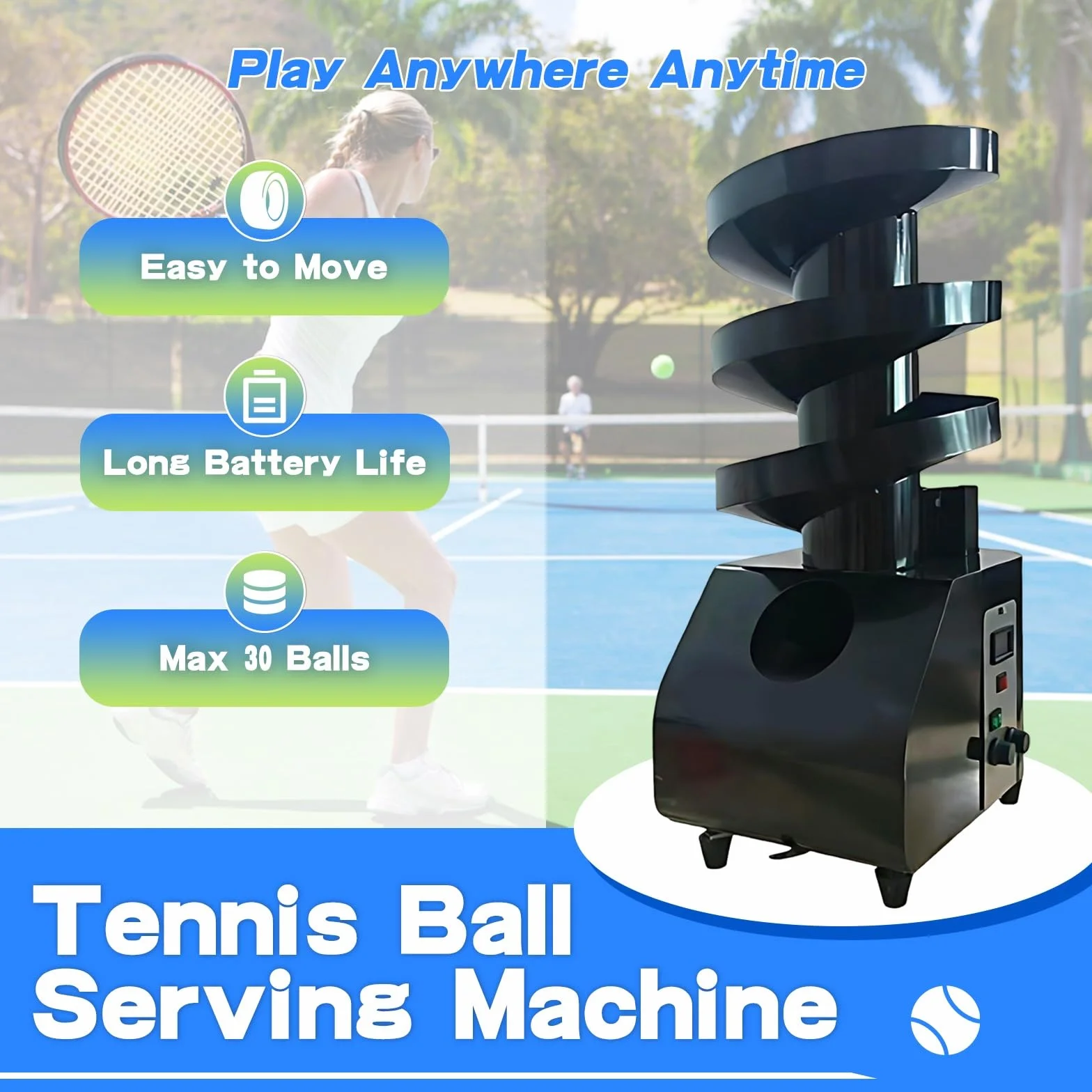 Macchina Tennis Portatile Lanciapalle Alimentazione Automatica Intervallo Regolabile