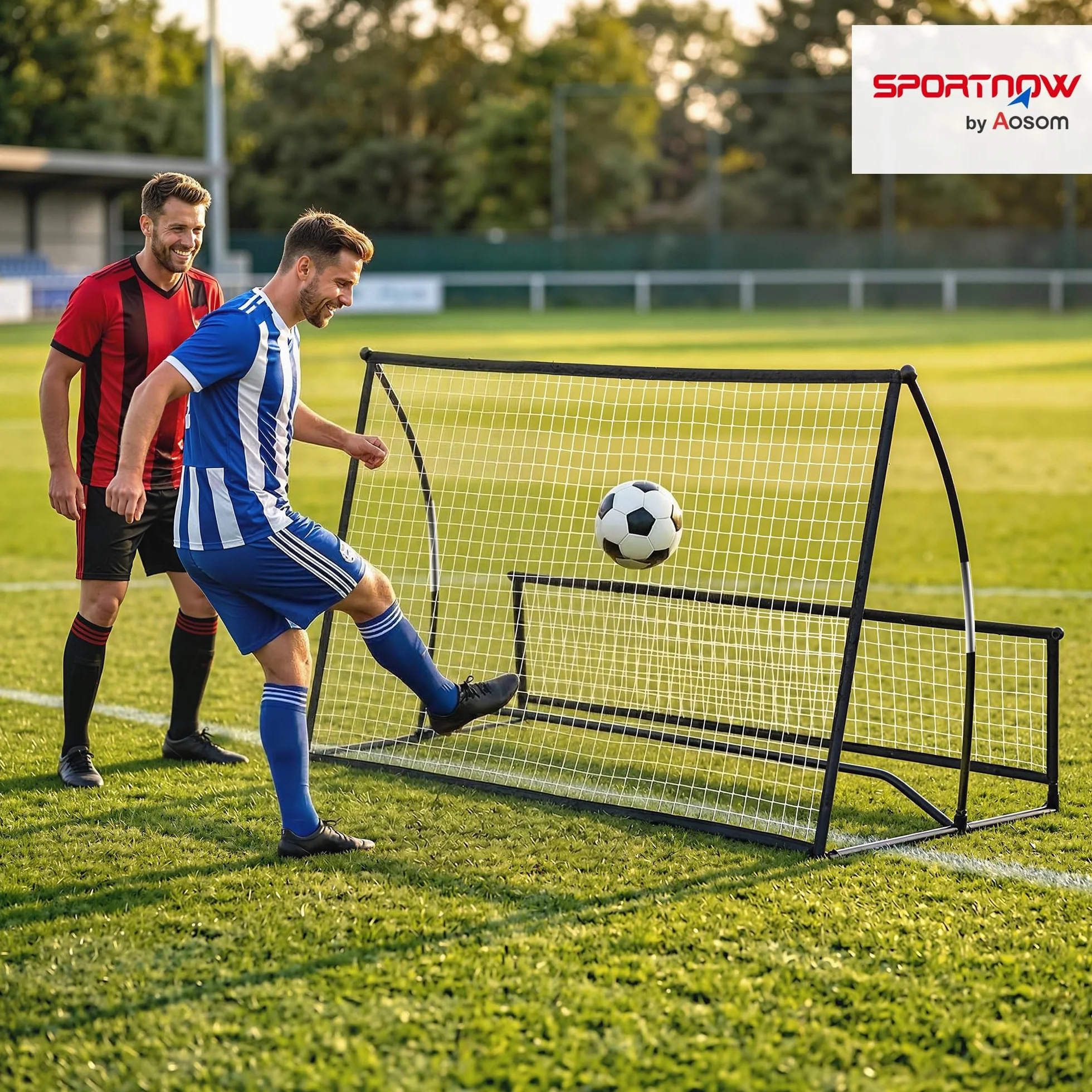 SPORTNOW 2 in 1 Pieghevole Rete di Rimbalzo per Calcio Doppio Lato con Borsa per Trasporto, Nero
