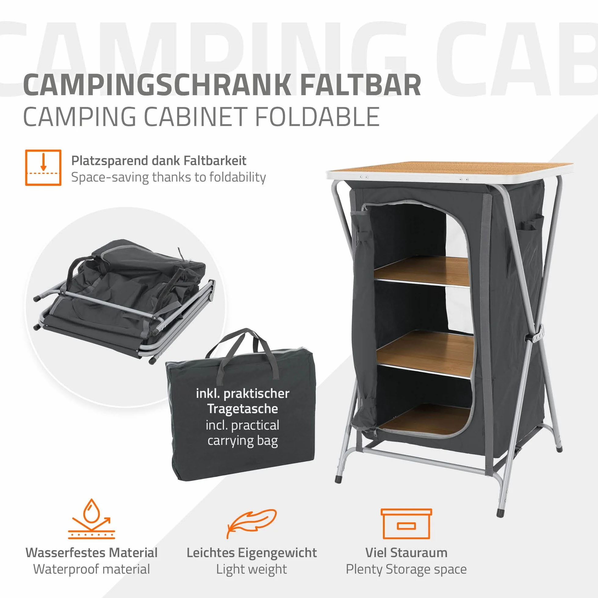 ECD Germany Armadietto da Campeggio Pieghevole in Alluminio con 2 Ripiani e Borsa da Trasporto