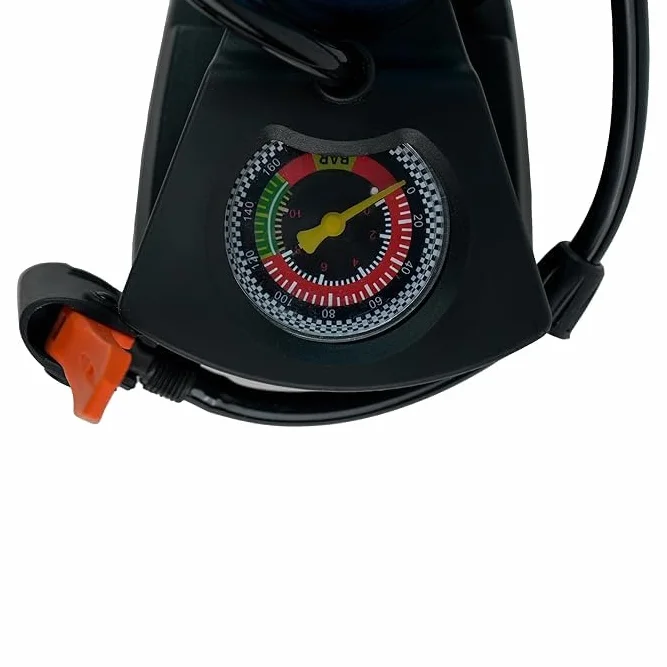 SQUADO Pompa Bicicletta Portatile con Manometro – Mini Pompa da Pavimento a Pedale per Bici MTB City Bike – Pompa Aria per Pallone Calcio Basket