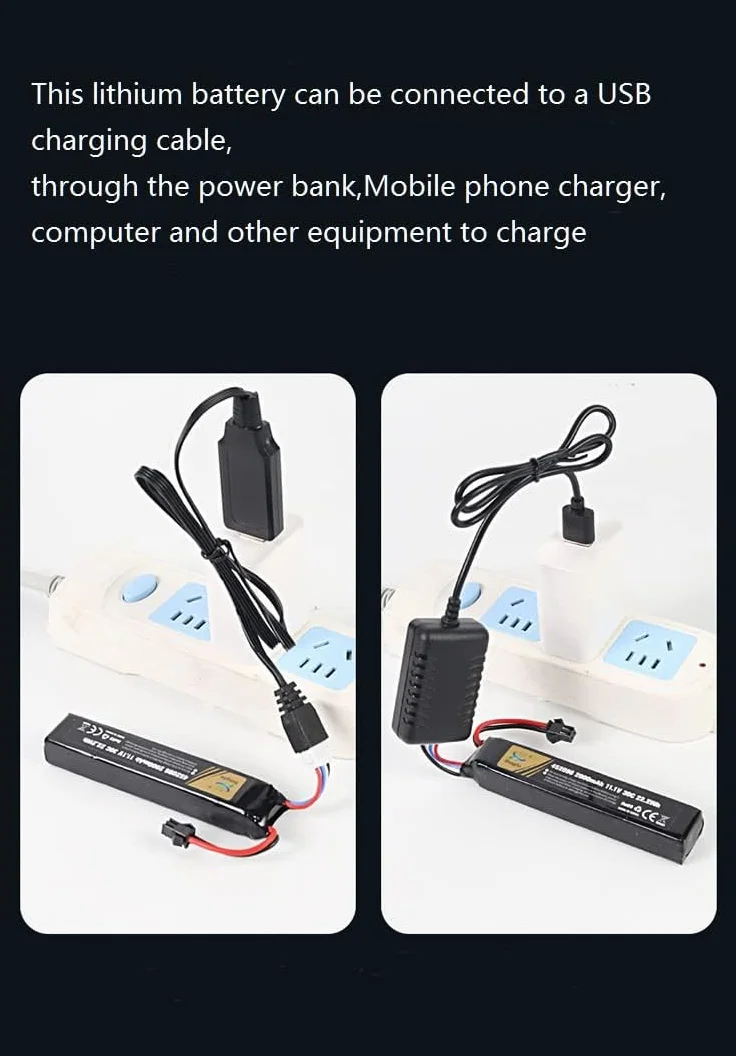 Batteria Lipò 1800mAh 30C 11.1V per Airsoft Connettore a T USB 2 Pezzi