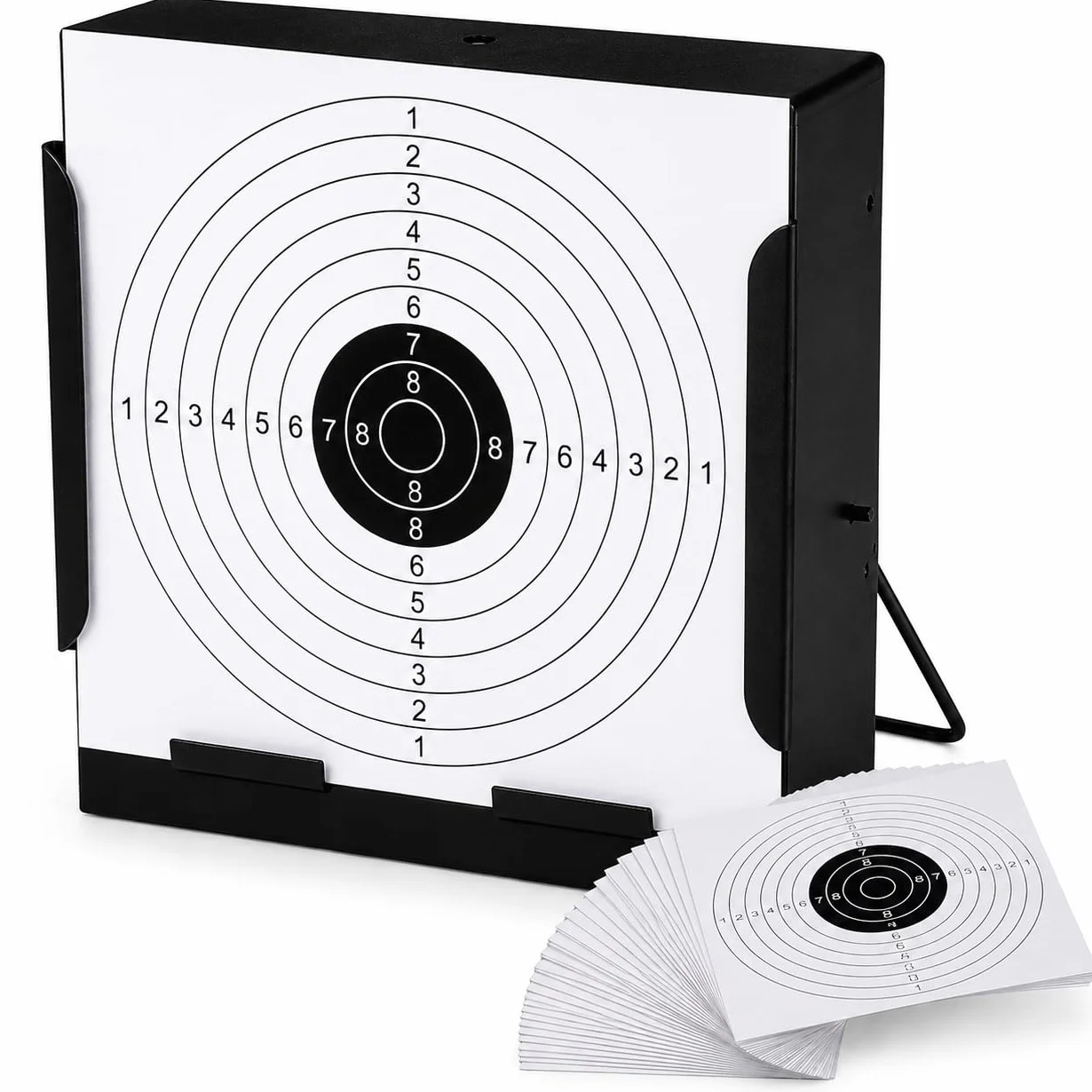 Supporto per bersagli in acciaio 14x14 cm per Airsoft, Airgun, pellet - Nero