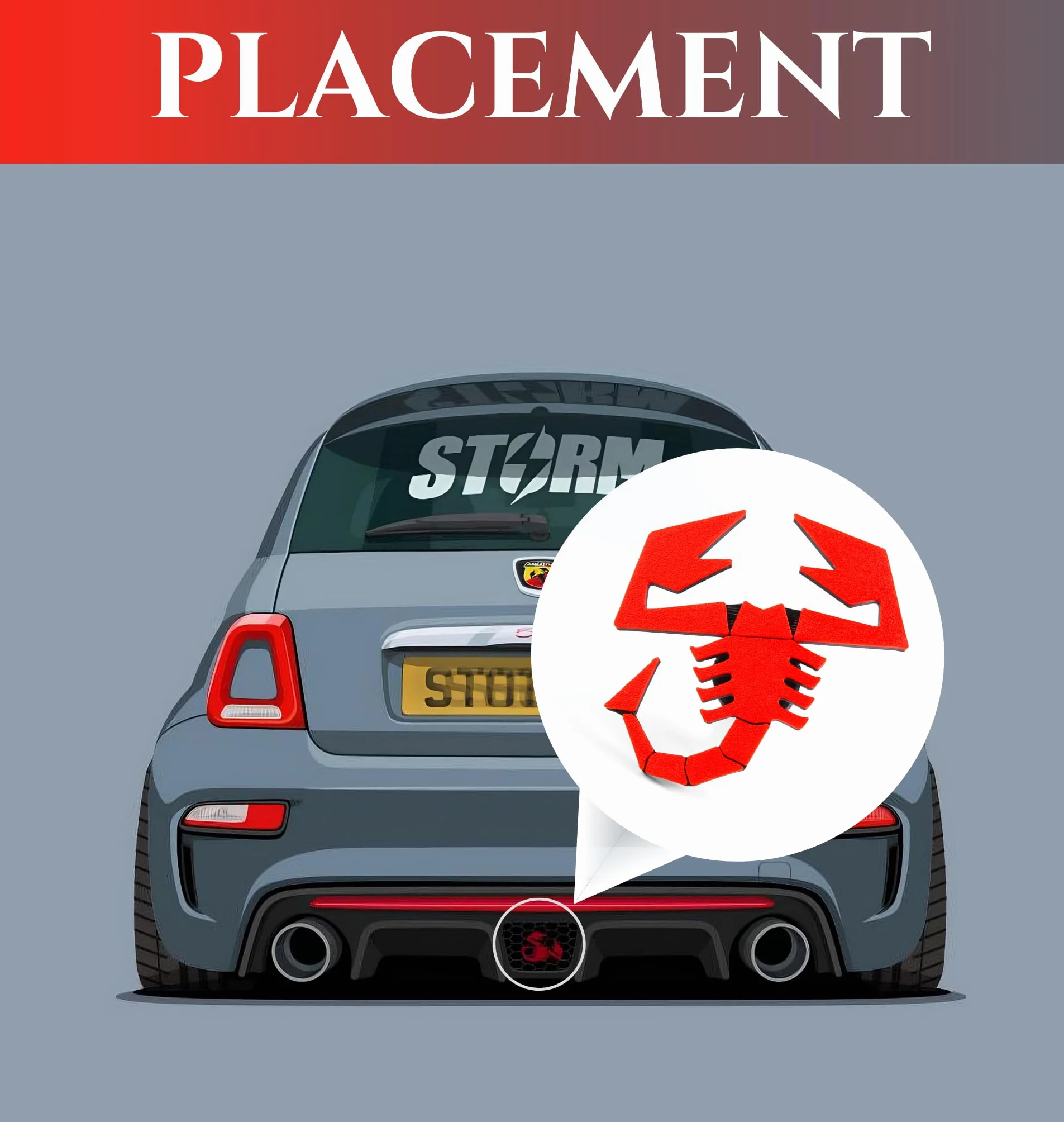 Logo Scorpione Abarth 500 595 695 Badge Diffusore Posteriore Stemma Fiat Griglia Rosso