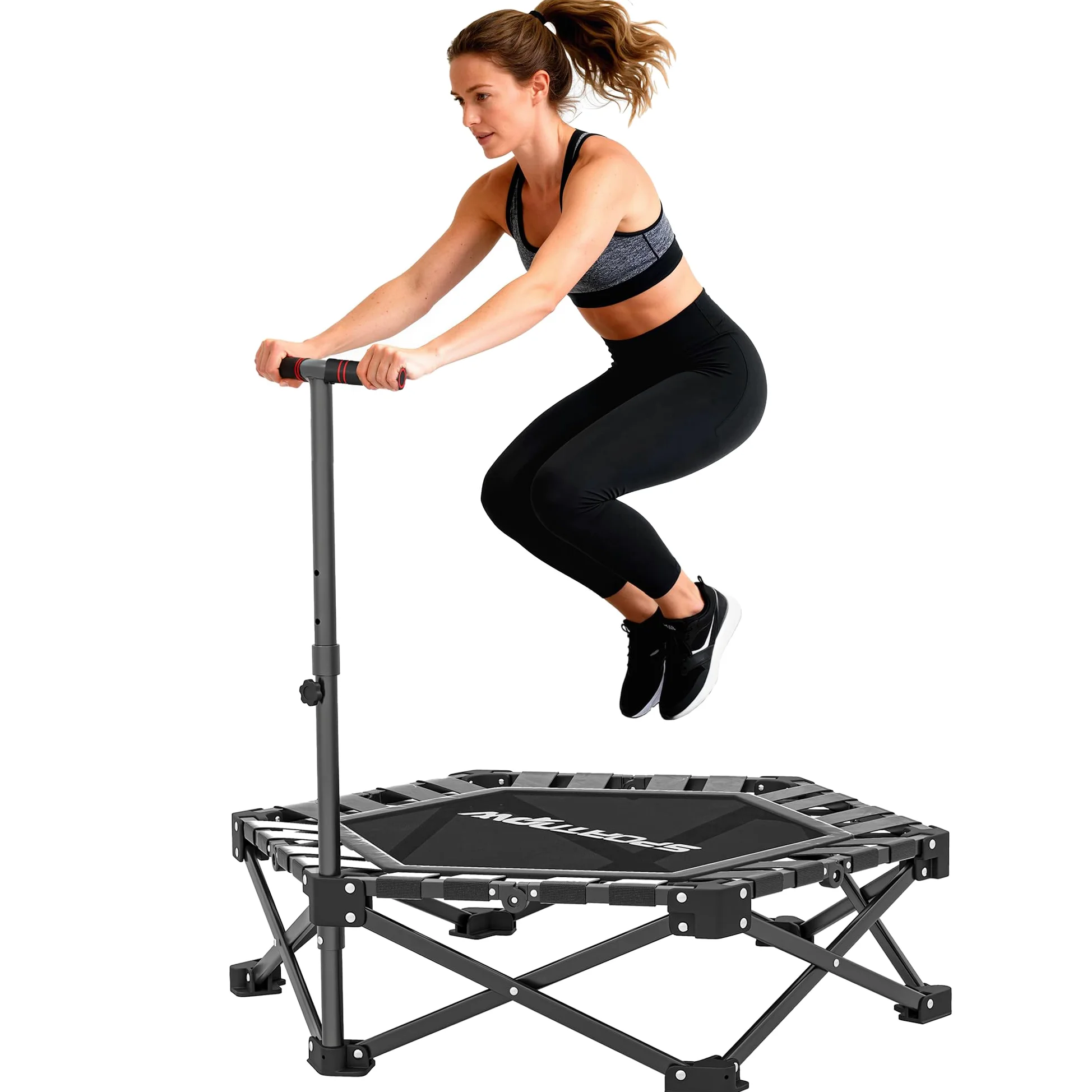 SPORTNOW Trampolino fitness pieghevole, Ø 104 cm, mini trampolino con meccanismo di piegatura rapida, 3 posizioni, regolabile in altezza, borsa di trasporto, trampolino, 120 kg, per interni ed esterni