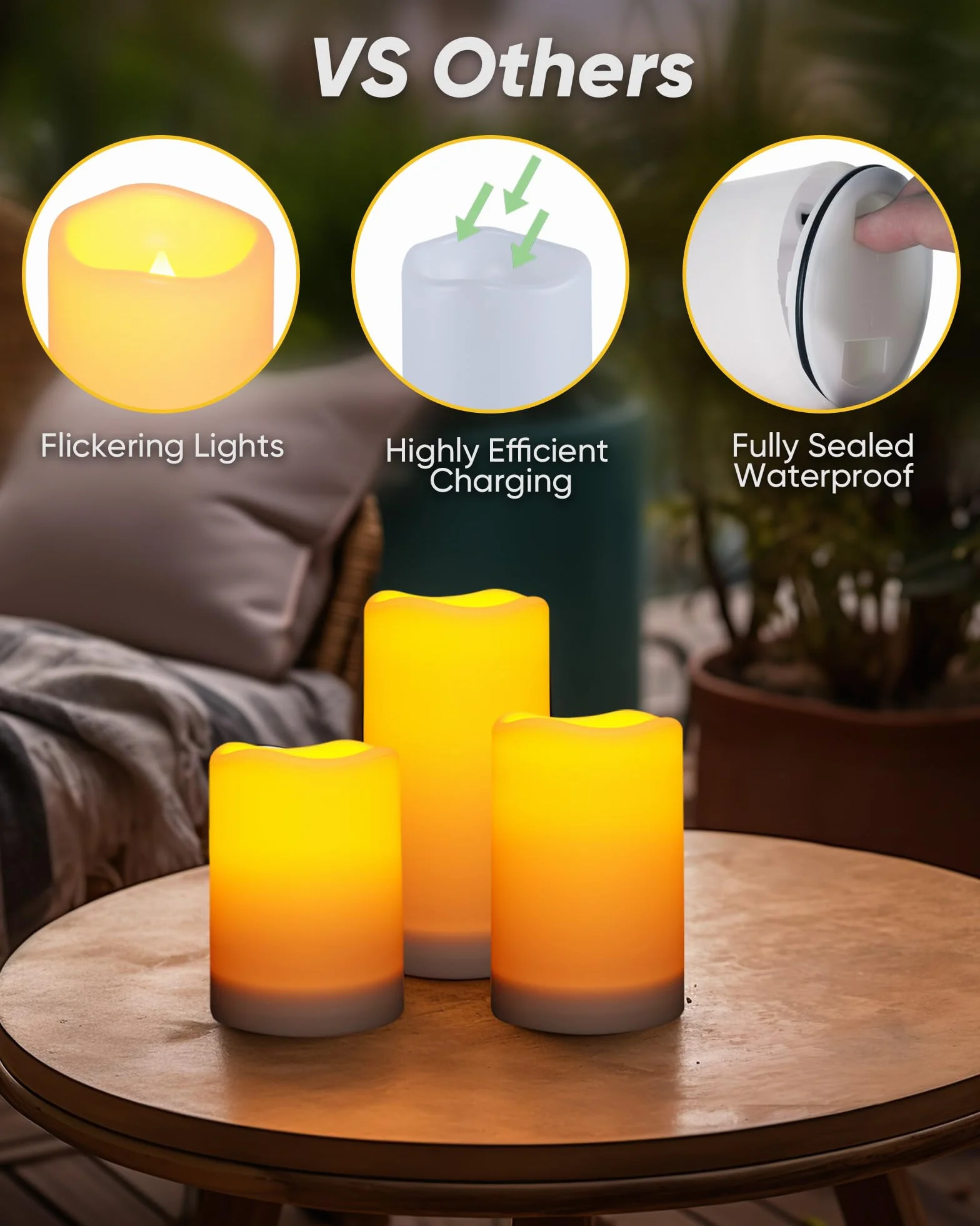 Homemory Candele solari per esterni impermeabili con luce tremolante set da 3