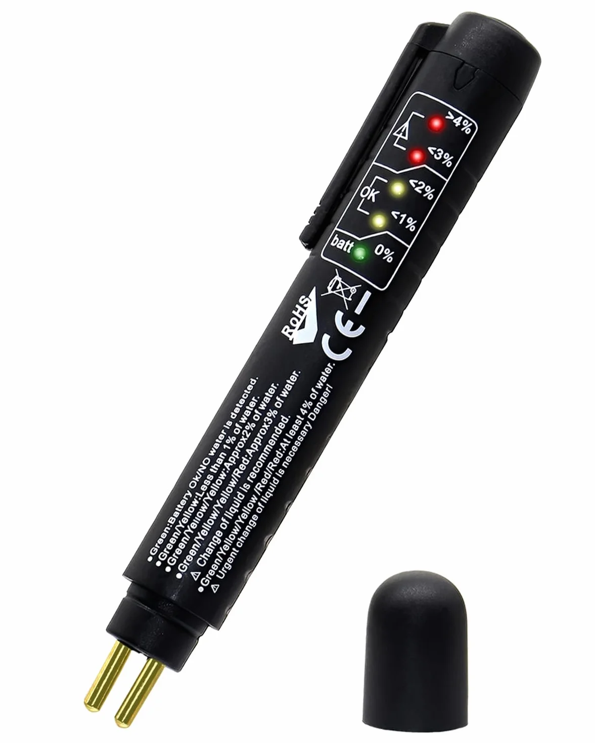 Yuio Rilevatore Olio Freni per DOT3 DOT4 DOT5,1, Brake Fluid Tester con 5 LED Indicatore, Tester Liquido Freni, Penna Portatile per Test di Controllo qualità Olio Freni, Tester Universale Olio