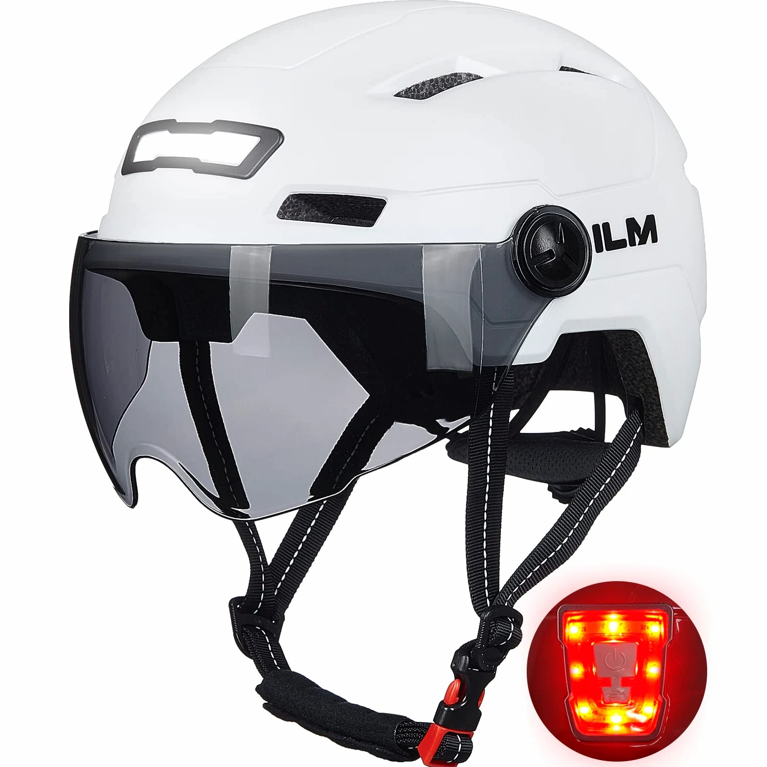 ILM Casco Bici Uomo Donna-Caschi Bici Adulti con LED USB Ricaricabile Luce Anteriore e Posteriore con Rimovibile Visiera-Casco Ciclismo Unisex per Pendolari Scooter Urbano
