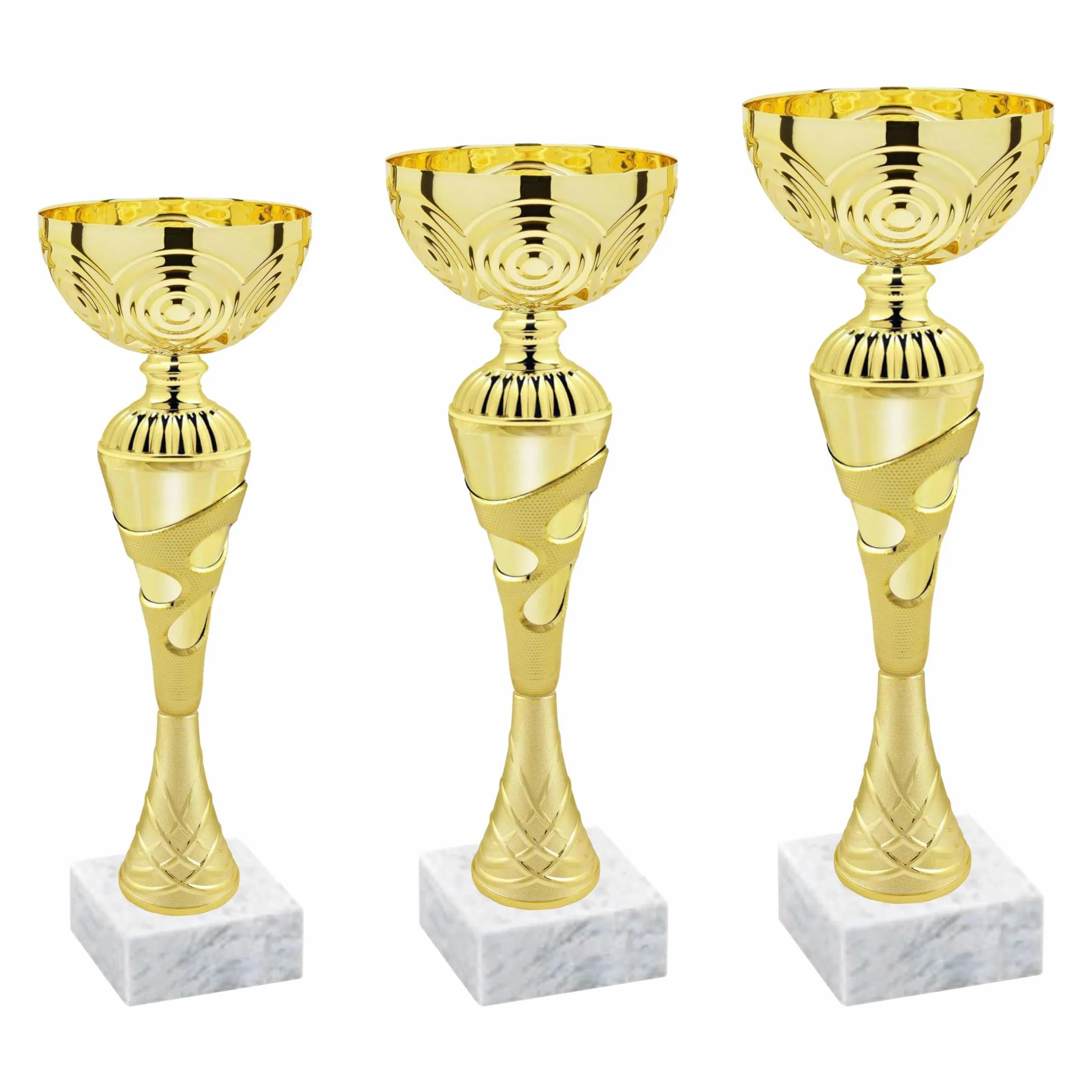 Generico Tris Coppe Trofei – Set 3 Coppe Premio in ABS Dorator – 3 Formati (Piccola, Media, Grande) – Trofei Sportivi, Aziendali, Scuola