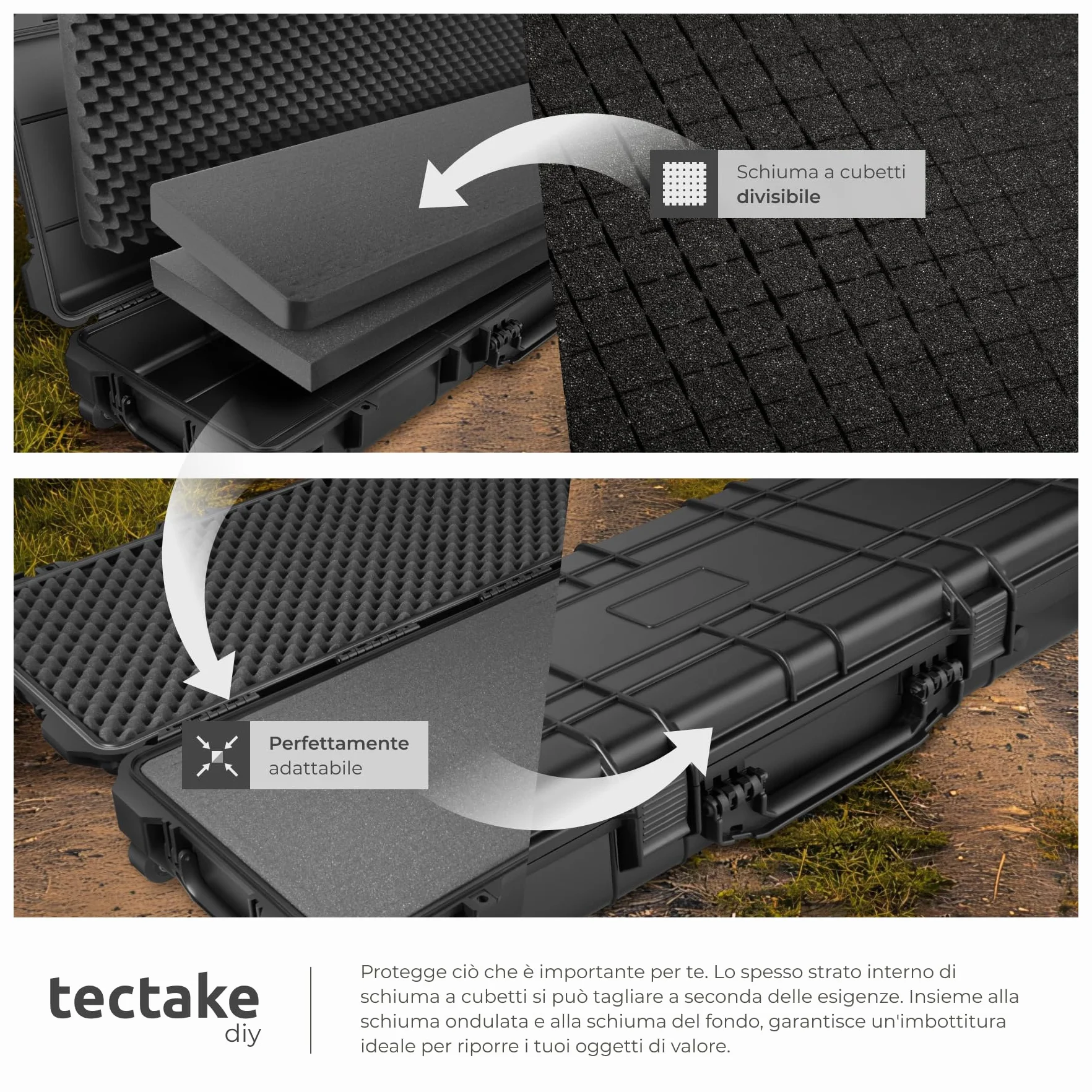 Tectake Custodia Porta Fucile Rigida 113,5x41x16 cm 4 Chiusure a Scatto 3 Inserti Estraibili