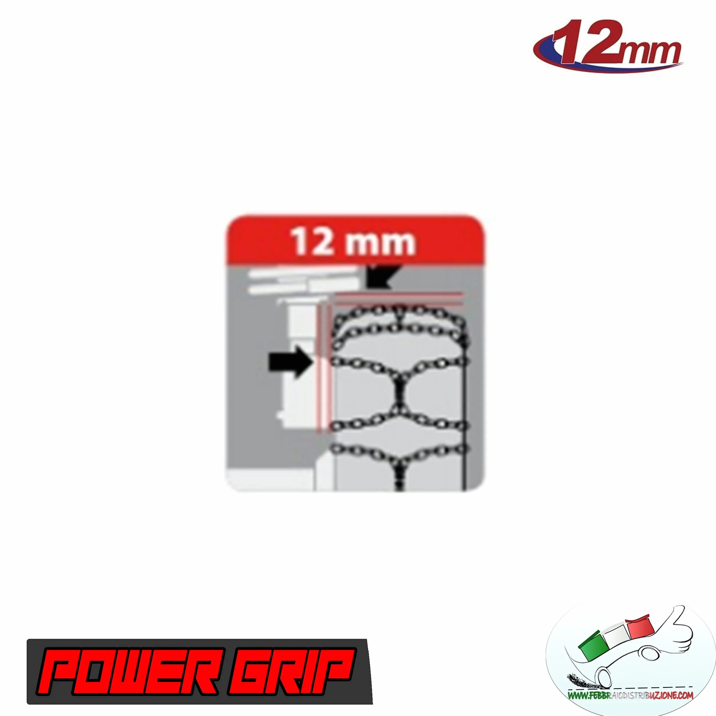POWER GRIP Catene da Neve 12mm Omologate TÜV GS Gruppo 140 Lega di Acciaio con Tensore Auto-bloccante