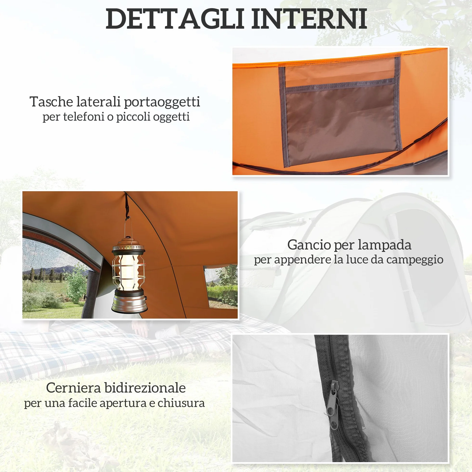 Outsunny Tenda da Campeggio Pop Up 4 Persone 2000mm Anti UV 20+ 263.5x220x123 cm Arancione