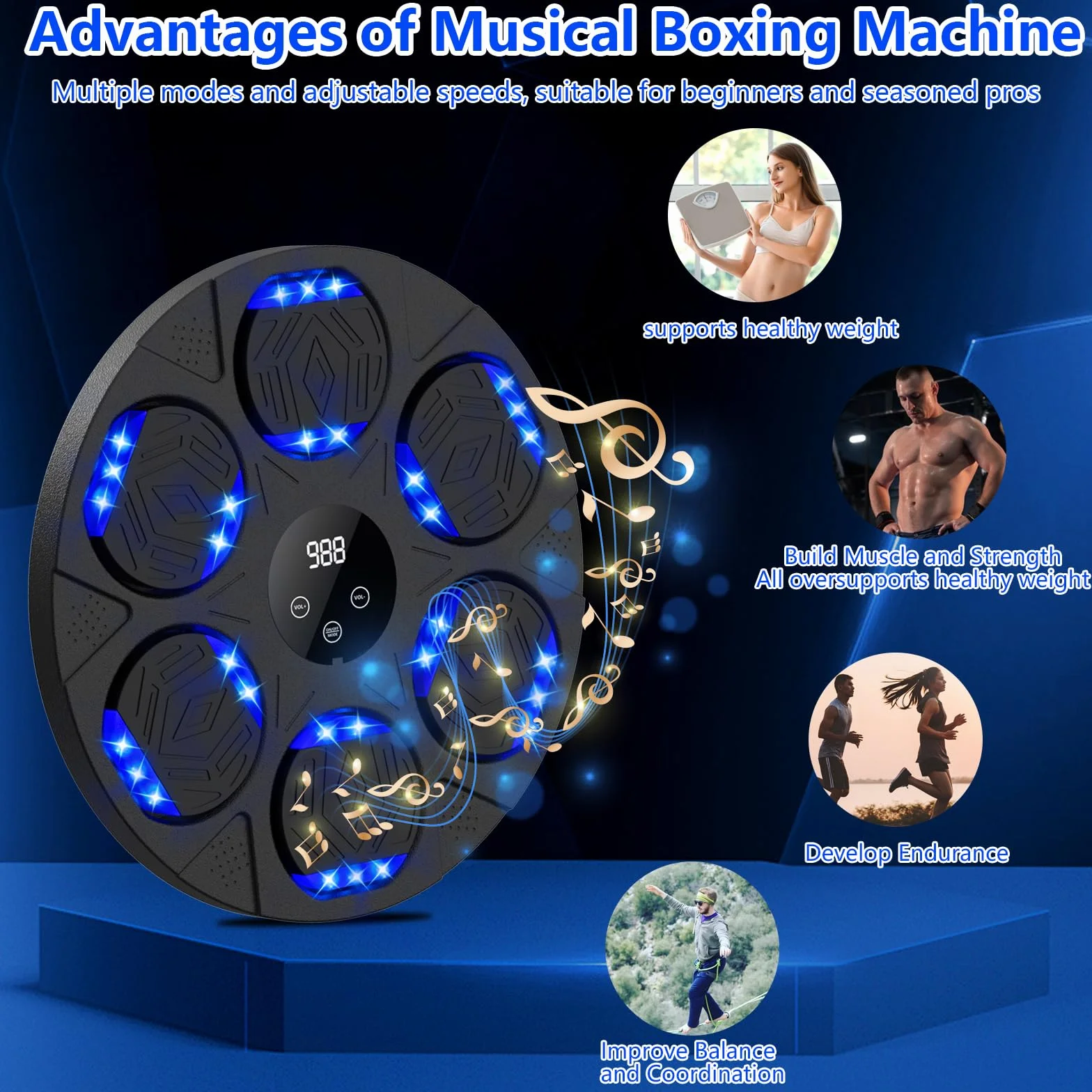 Music Boxing Machine, Intelligente Boxe Musicale da Parete con Guanti da Boxe, Macchina da Boxe Musicale, LED Box Musicale Pugile con Bluetooth, per Interno, Bambini/Adulti