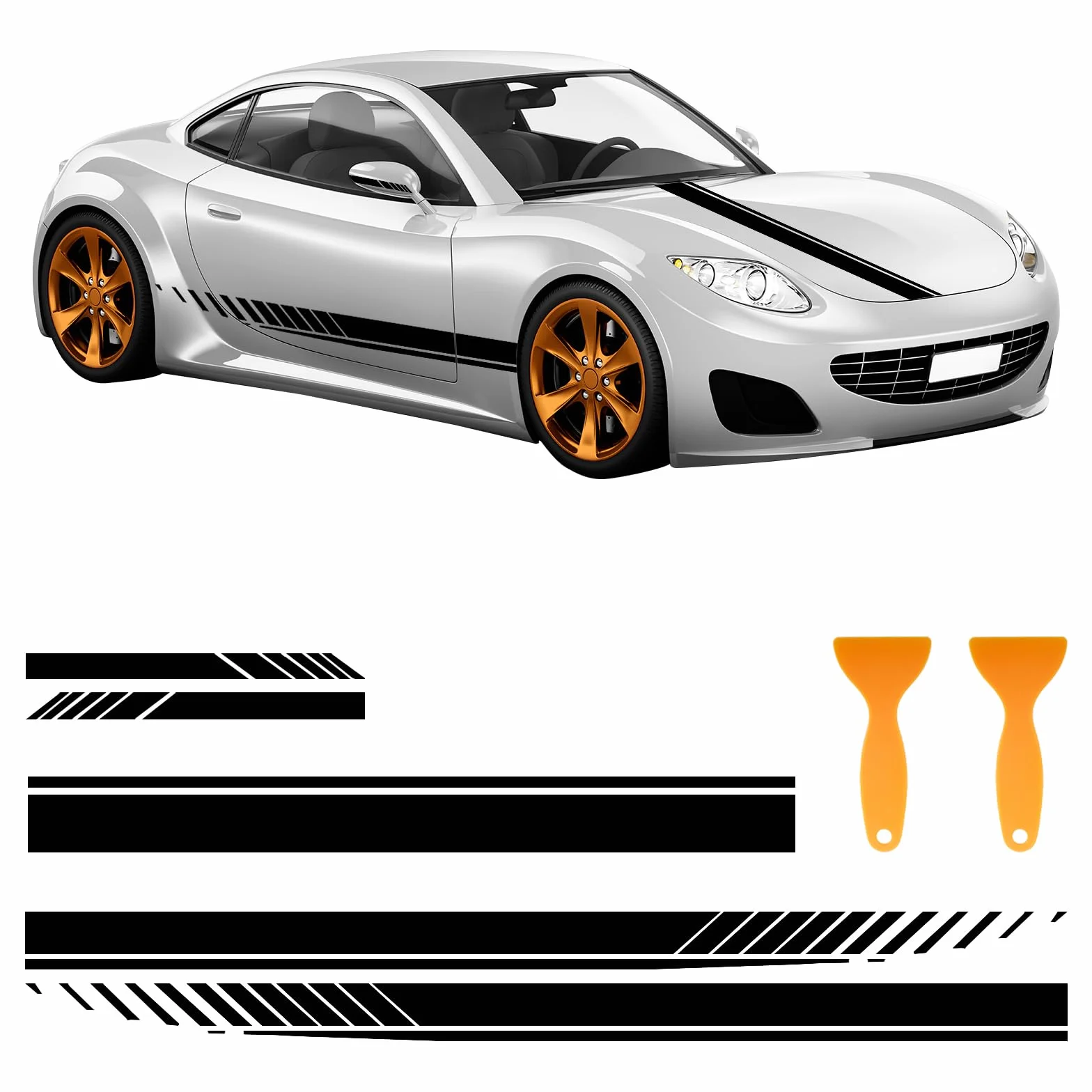 5 strisce laterali per auto, strisce laterali da corsa, in PVC, per SUV, camion e fuoristrada, autoadesive, per tuning (nero)