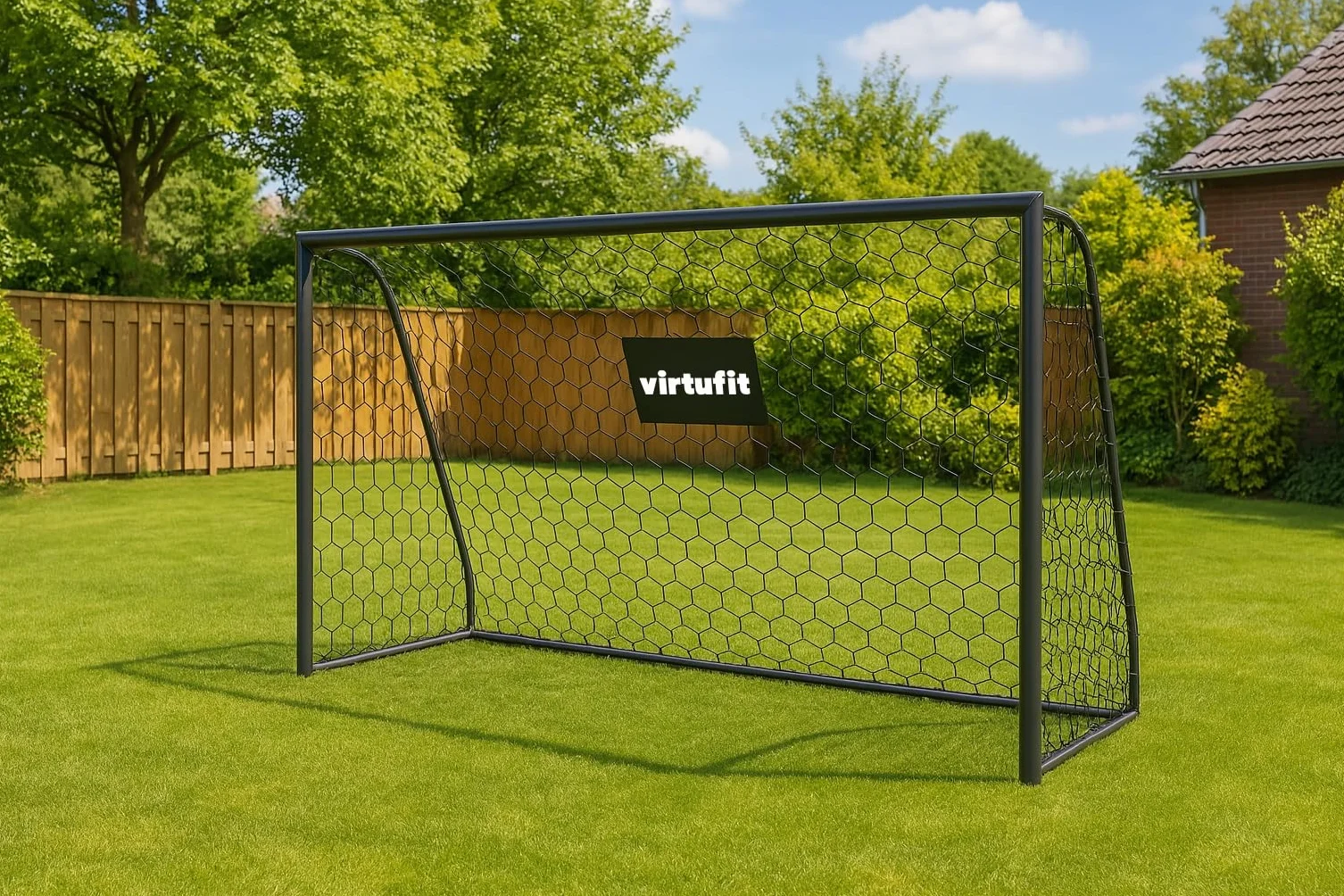 VirtuFit Scopo da calcio premium 300x200x120 cm, gabbia calcio stabile acciaio resistente intemperie rete ancoraggi terra