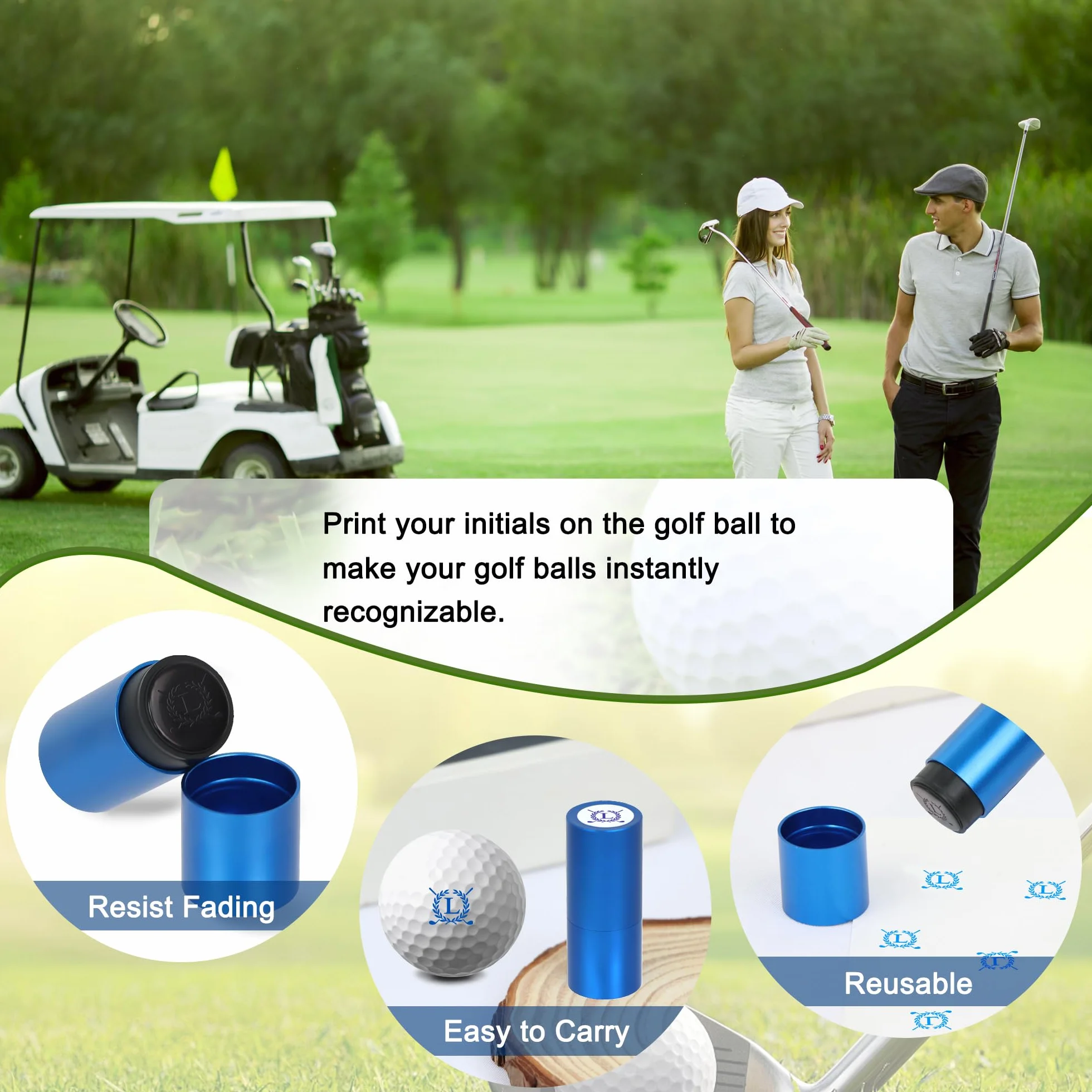 LACGO Timbro per palline da golf, autoinchiostrante riutilizzabile, accessori golf per uomini e donne