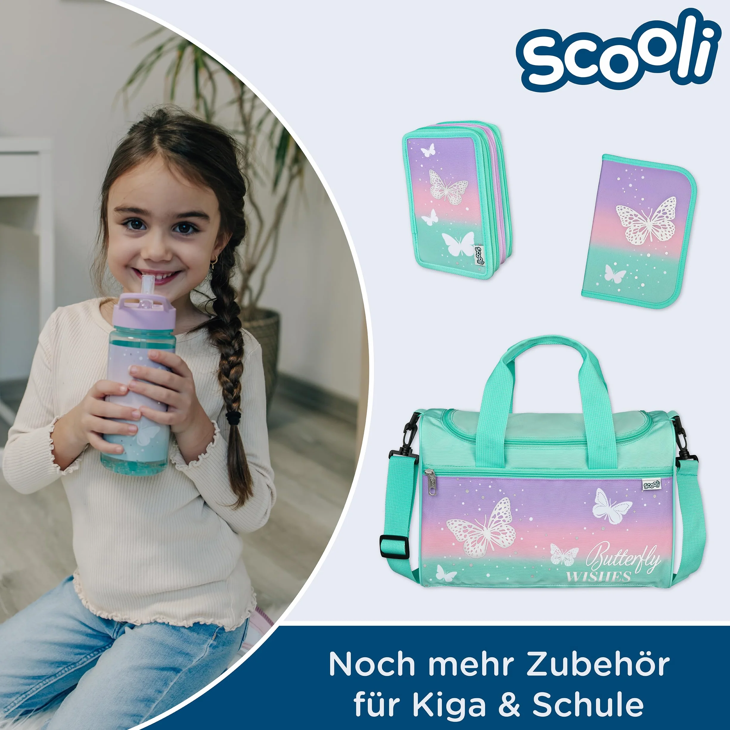 Scooli Borsa sportiva Butterfly Wishes bambini tracolla regolabile design farfalla robusto