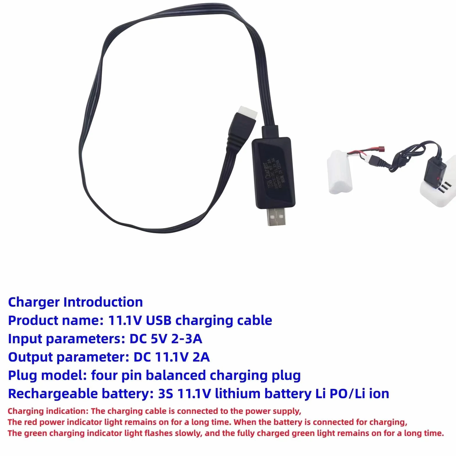 Batteria agli ioni di litio 11.1V 2000mAh 35C Odamiya con cavo di ricarica USB per Airsoft RC