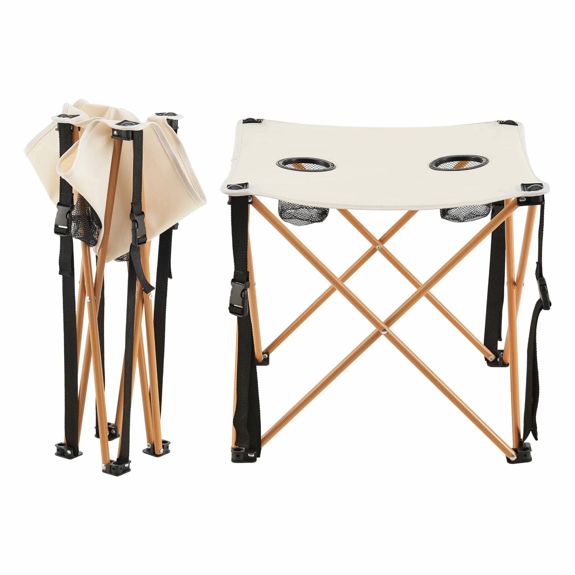 casa.pro Set Campeggio Pieghevole Tavolo e Sedie Portatili Telaio Acciaio Tessuto Beige