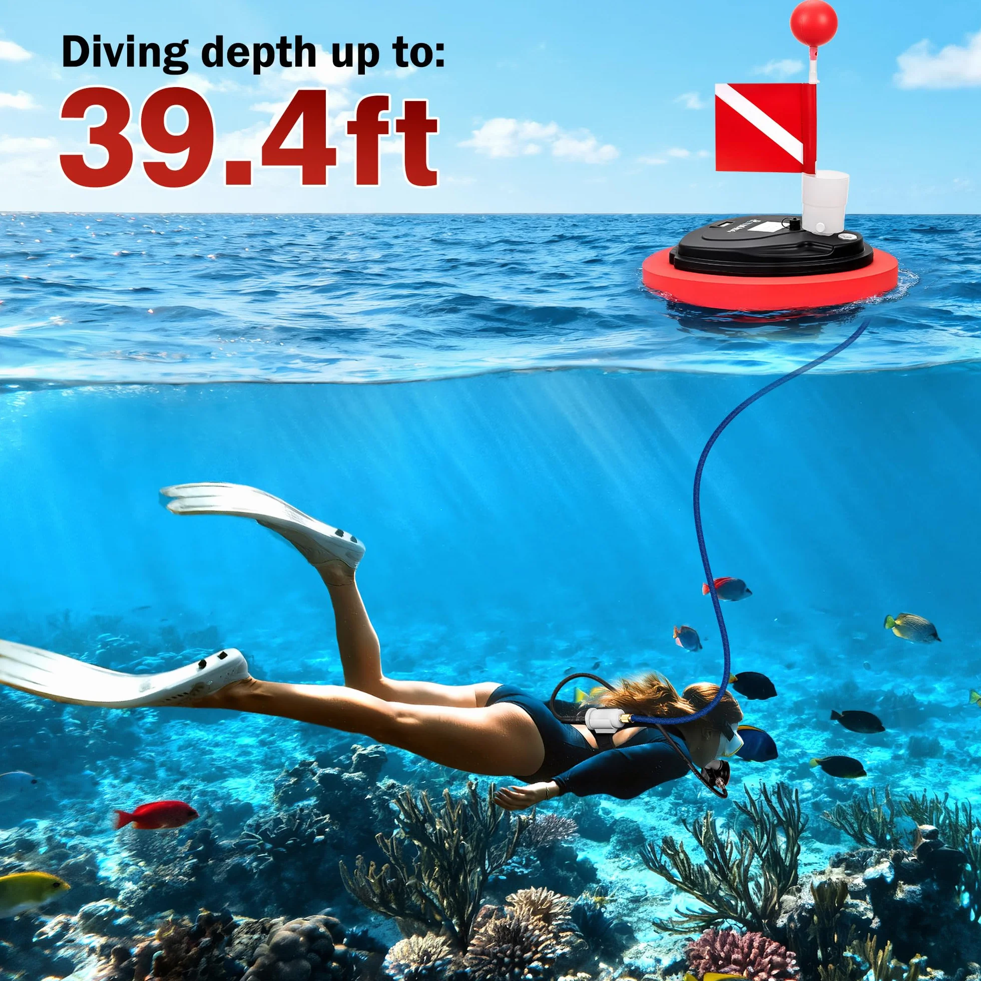 TUDIVING Ventilatore per immersioni subacquee aggiornato, sistema senza serbatoio, serbatoio portatile ricaricabile, compressore d'aria impermeabile