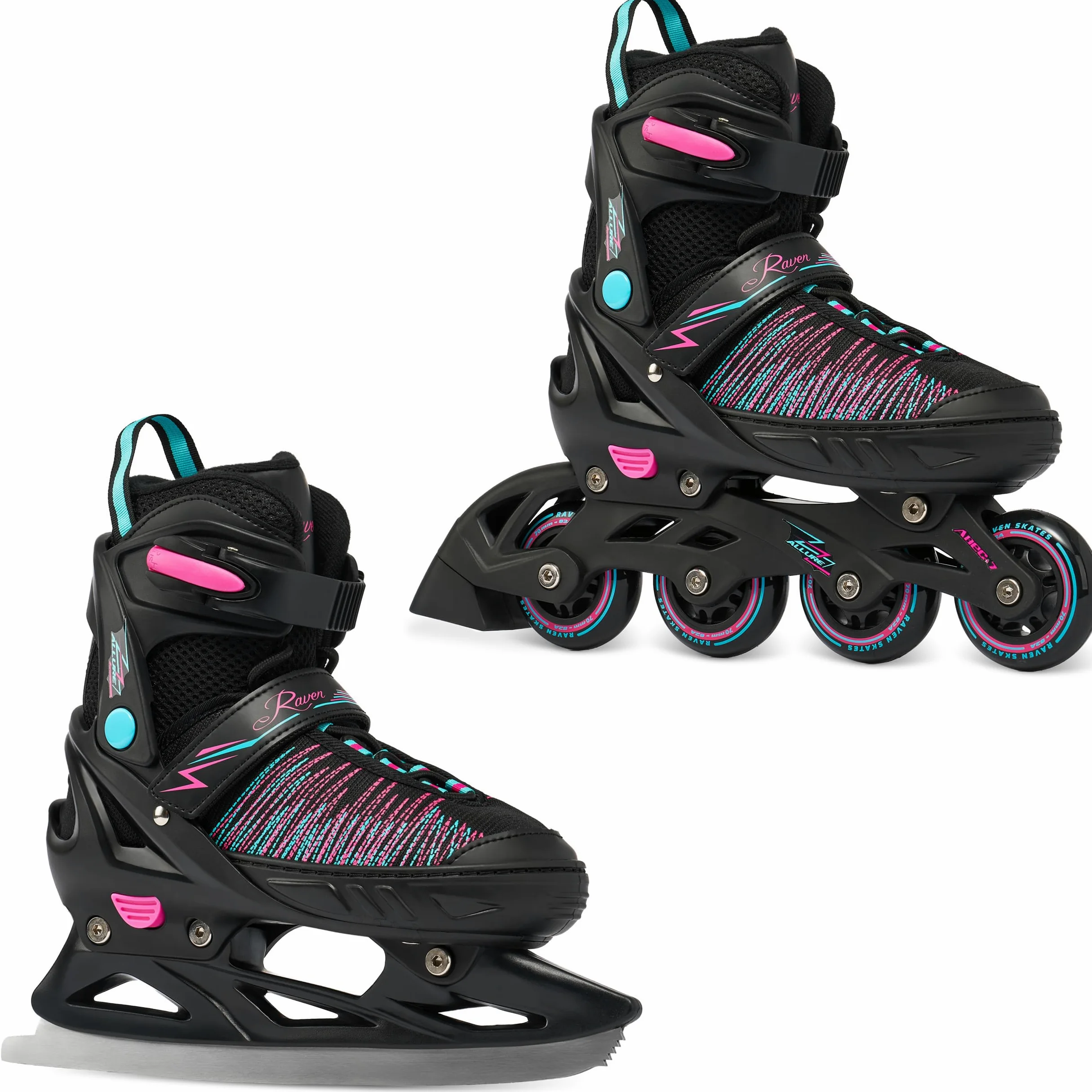 RAVEN 2in1 Pattini da ghiaccio Pattini in linea Inline Skates per bambini, adulti, ragazze e donne regolabili