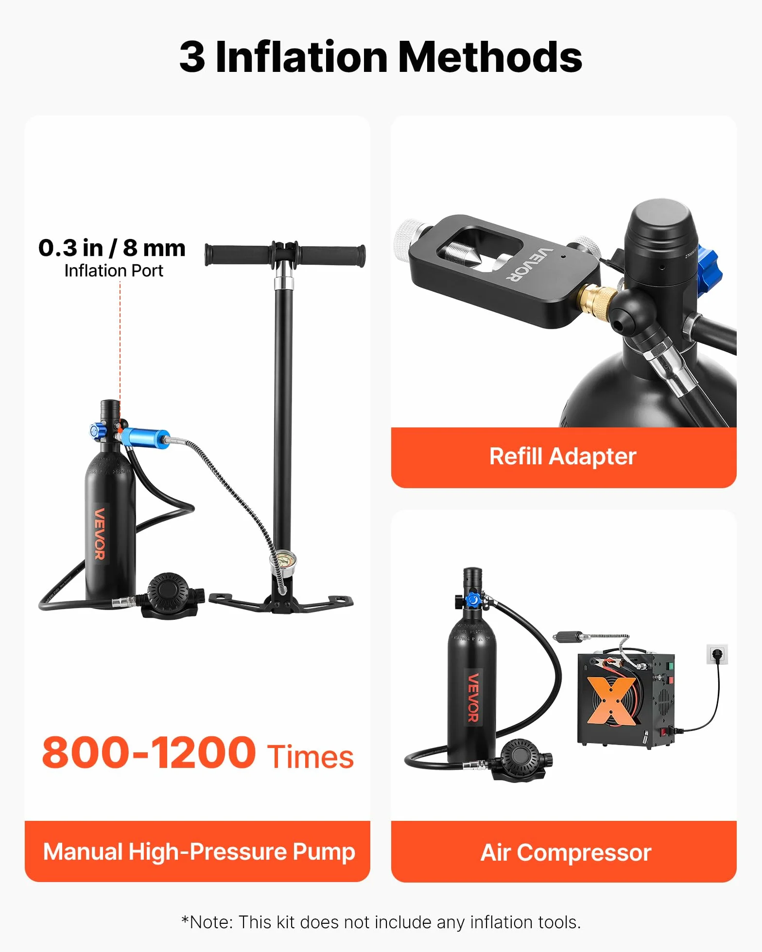 VEVOR Mini Bombola Subacquea Portatile 1L Aria Compressa con Borsa e Maschera, Autonomia 20 Minuti