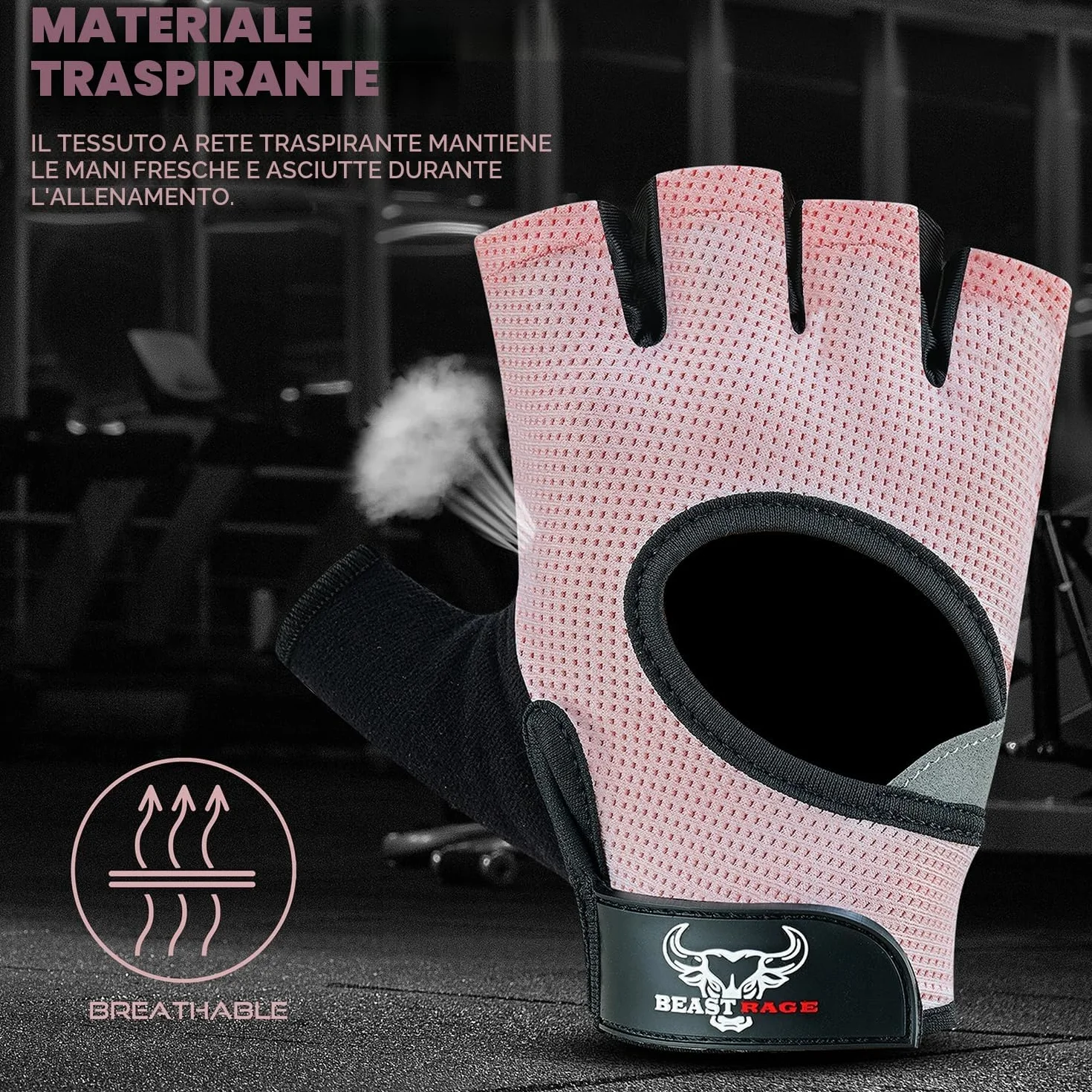 BEAST RAGE Guanti da palestra palmo imbottito in silicone antiscivolo traspiranti