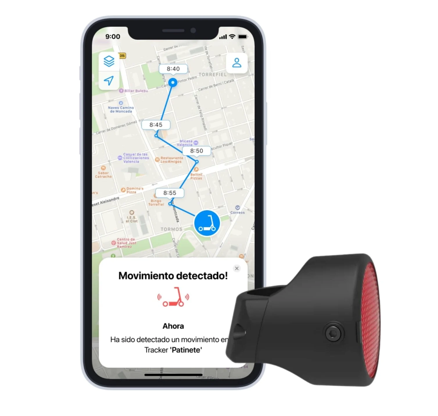 Invoxia Bike Tracker - Localizzatore GPS antifurto per bici - Riflettore con avvisi in tempo reale - Abbonamento di 1 anno incluso - Durata della batteria fino a 3 mesi - Discreto e leggero