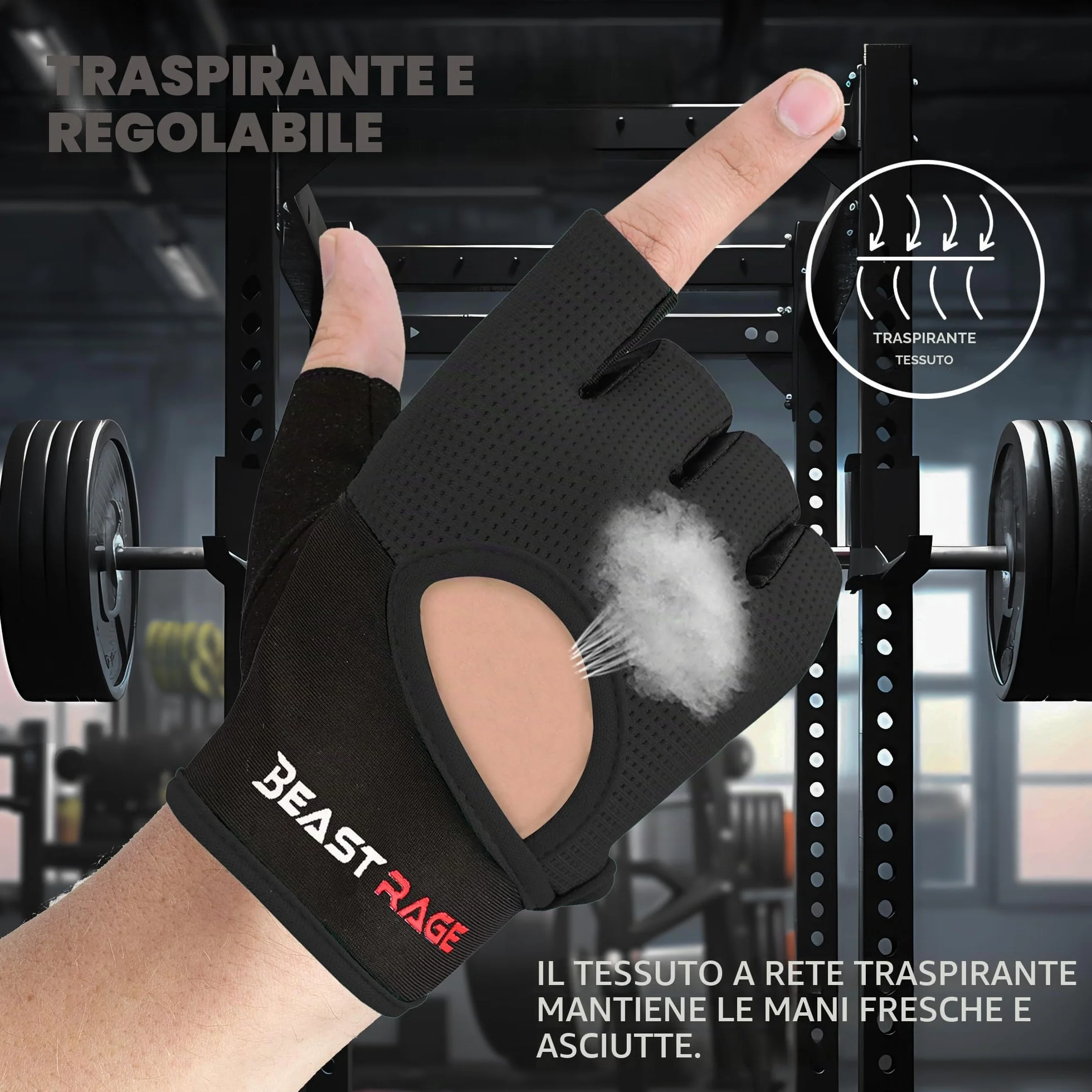 BEAST RAGE Guanti da fitness traspiranti per sollevamento pesi antiscivolo