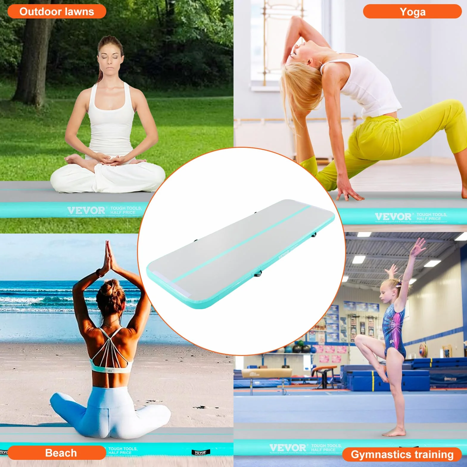VEVOR Tappetino da Ginnastica Gonfiabile da 4 Pollici di Spessore, Pista Tumble Pompa Elettrica, Tappetini da Allenamento per Uso Domestico/Palestra/Yoga/Cheerleader/Spiaggia/Parco/Acqua, 13 Piedi