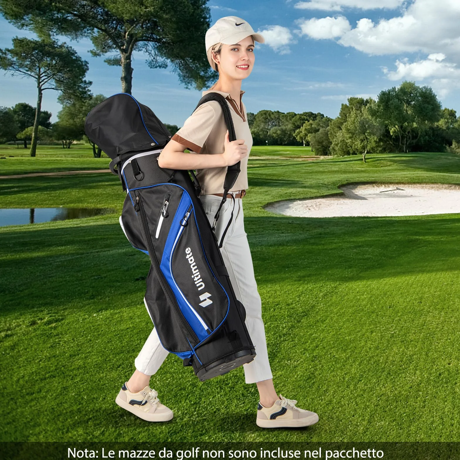 COSTWAY Borsa da Golf con Divisori Superiori a 14 Vie, 9 Tasche, Tasca Termica, Cappuccio Antipioggia