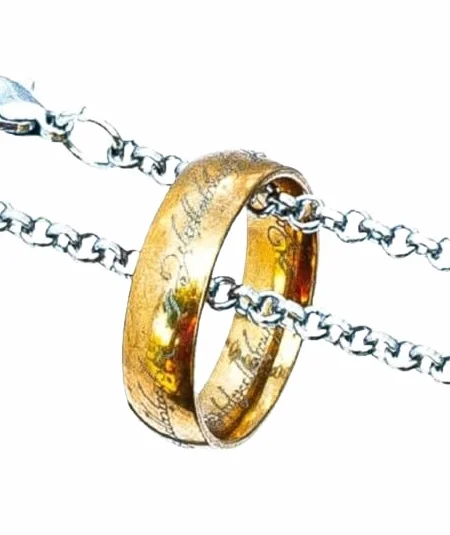 Generico Ciondolo Compatibile con Unico Anello del Potere Elfico Color Oro Ispirato Saga Signore degli Anelli Gadget Accessori Auto Ciondolo per Specchietto Hobbit Idea Regalo Magia Fantasy Cosplay