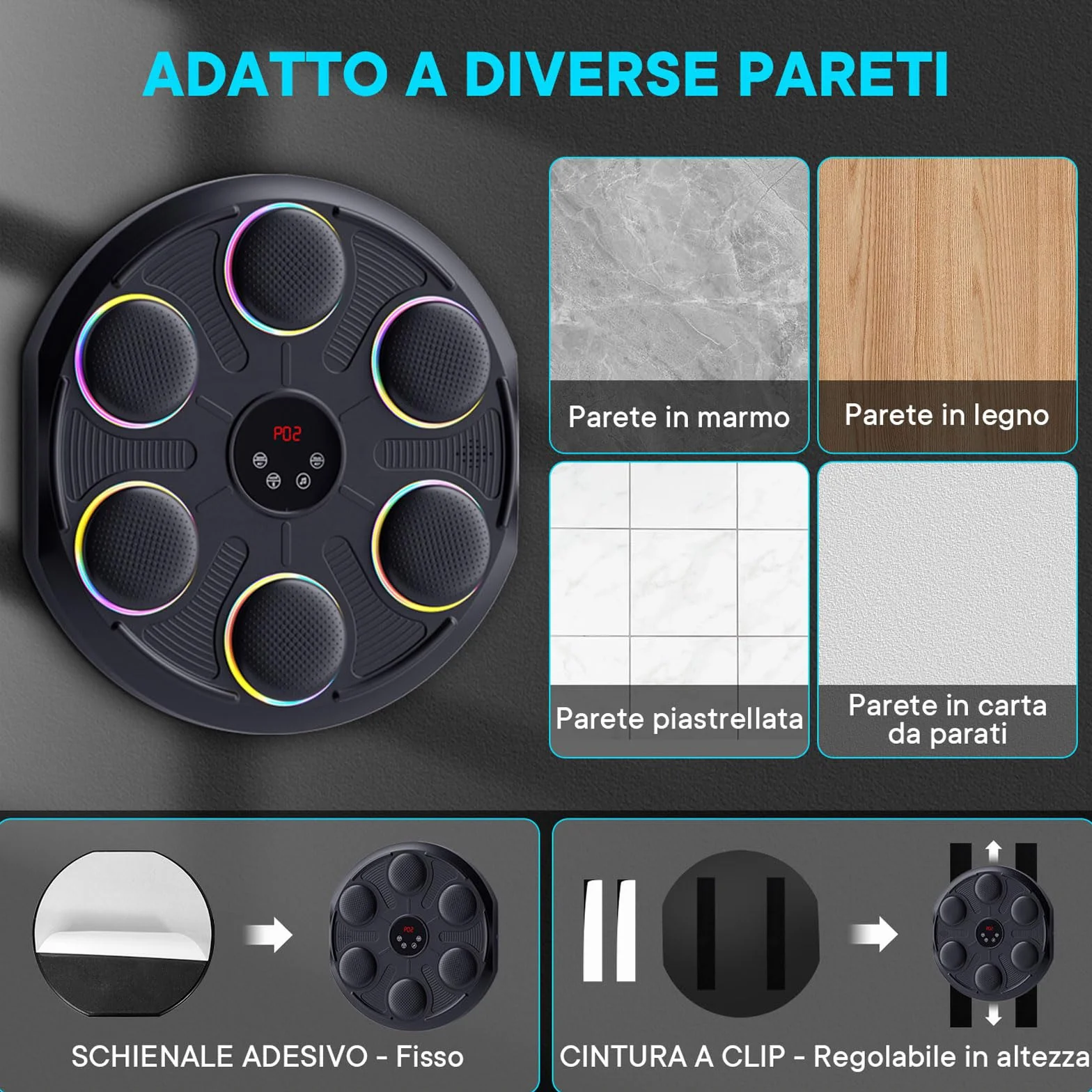 Music Boxing Machine - Tirapugni Musicale da Parete con 12 velocità e modalità Luce, Bluetooth, Macchina da Boxe per Allenamento Casa, Include Guanti MMA, per Allenamento Casa Adulti