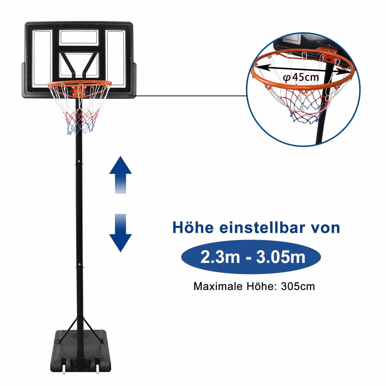 Canestro da Basket Regolabile Portatile con Ruote, Supporto per Basket da Esterno e Interno con Pallacanestro e Pompa