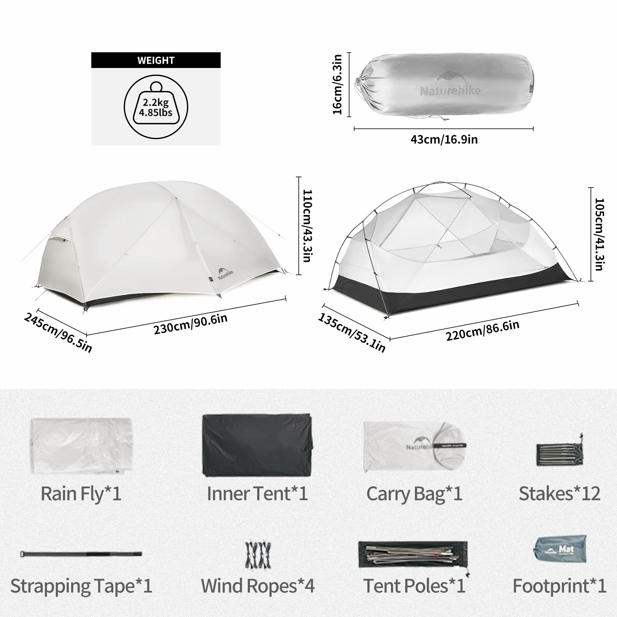 Naturehike Mongar Pro Tenda ultraleggera 3-4 stagioni 1-2-3 persone impermeabile antivento campeggio