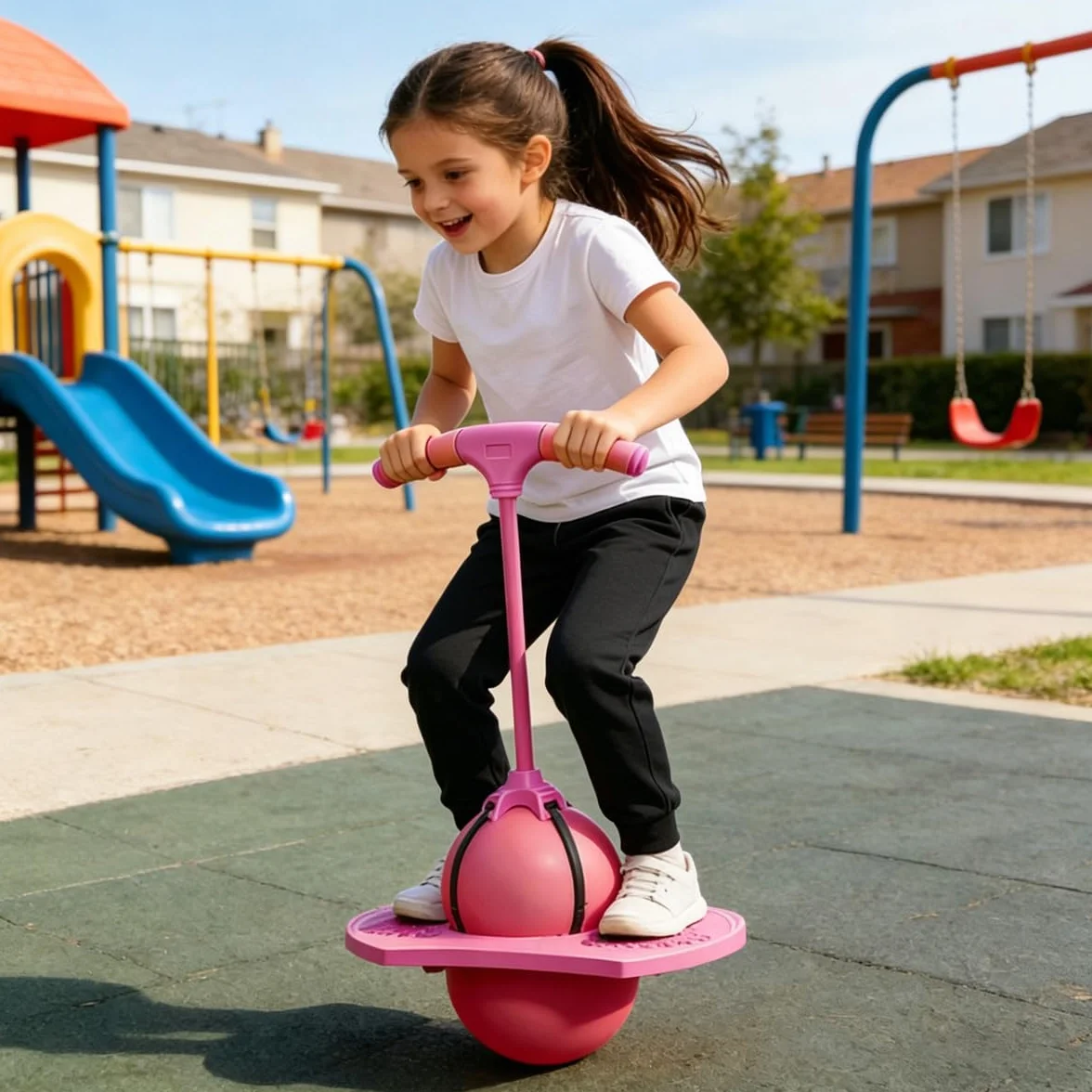 Pallone Salterino Balance Pogo Ball con Maniglia per Interni ed Esterni Rosa