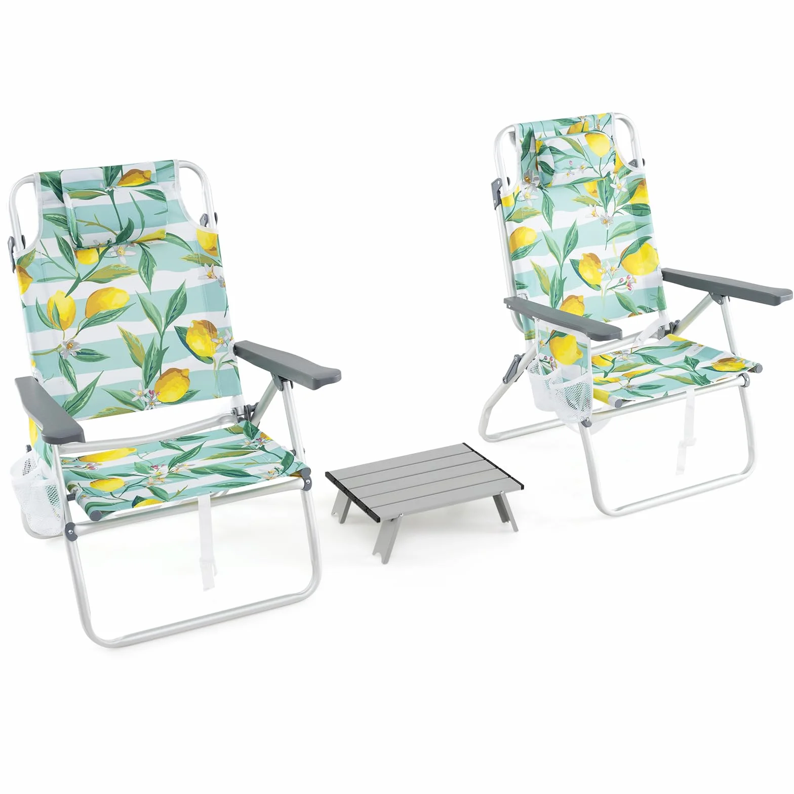 RELAX4LIFE Set di 3 Tavolo e Sedie da Campeggio Pieghevole in Alluminio con Schienale Regolabile a 5 Posizioni, Portabicchieri, Borsa da Trasporto, Verde