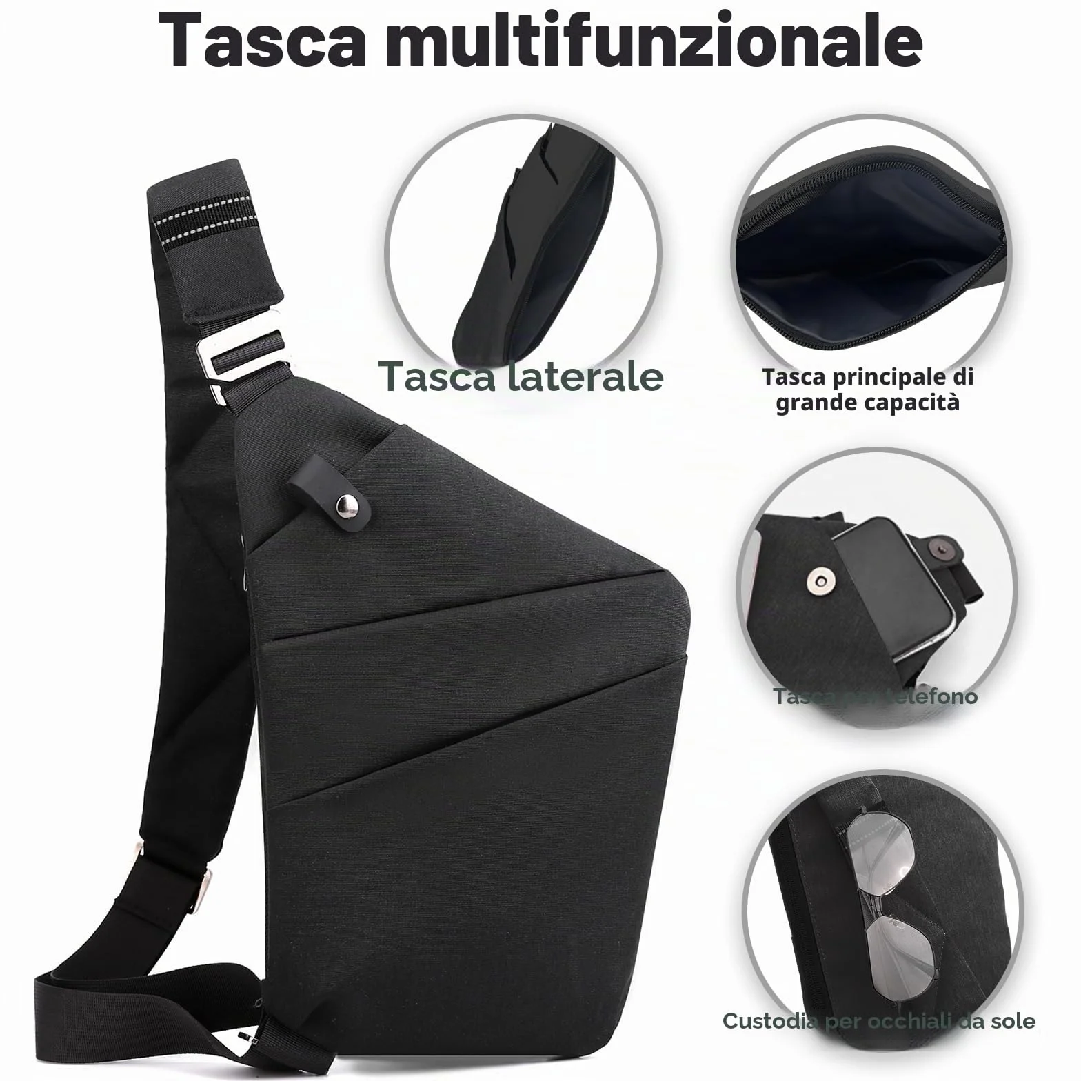 Borsa da viaggio antifurto monospalla grande capacità a tracolla al petto leggera per viaggi e sport