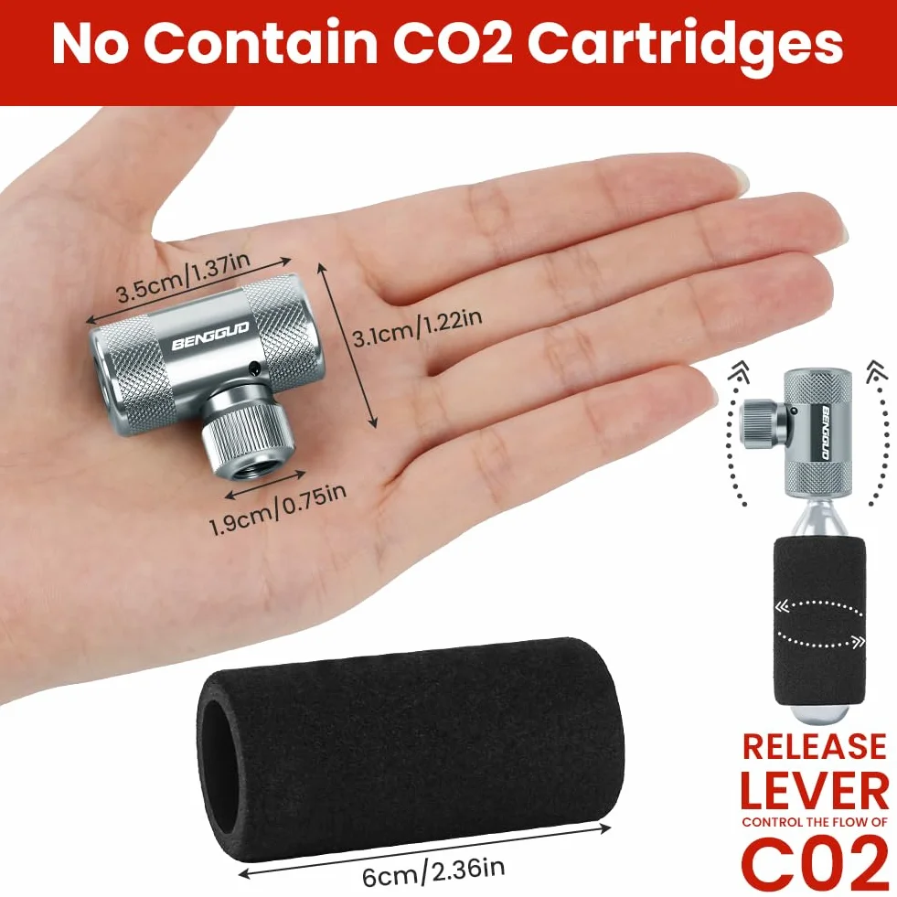 AOOWU Gonfiatore CO2 Pompa Compatibile Valvola Presta Schrader Leggero Aria 2 Manicotto Isolato per Pneumatici Bicicletta Mountain Bike