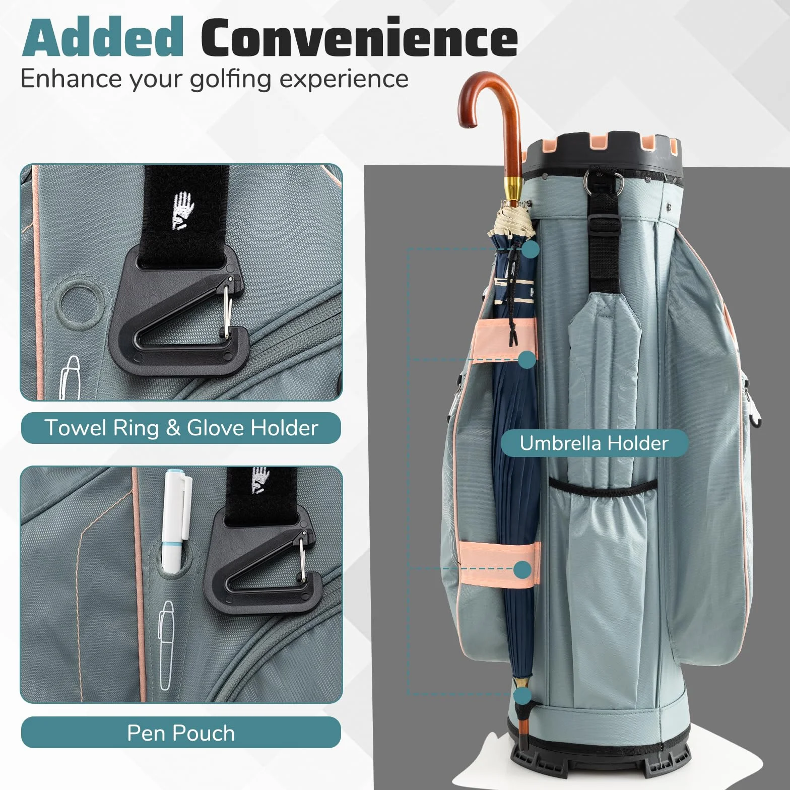 LIFEZEAL Borsa da golf con 14 divisori e 11 tasche portatile con cinghia e supporto ombrelli